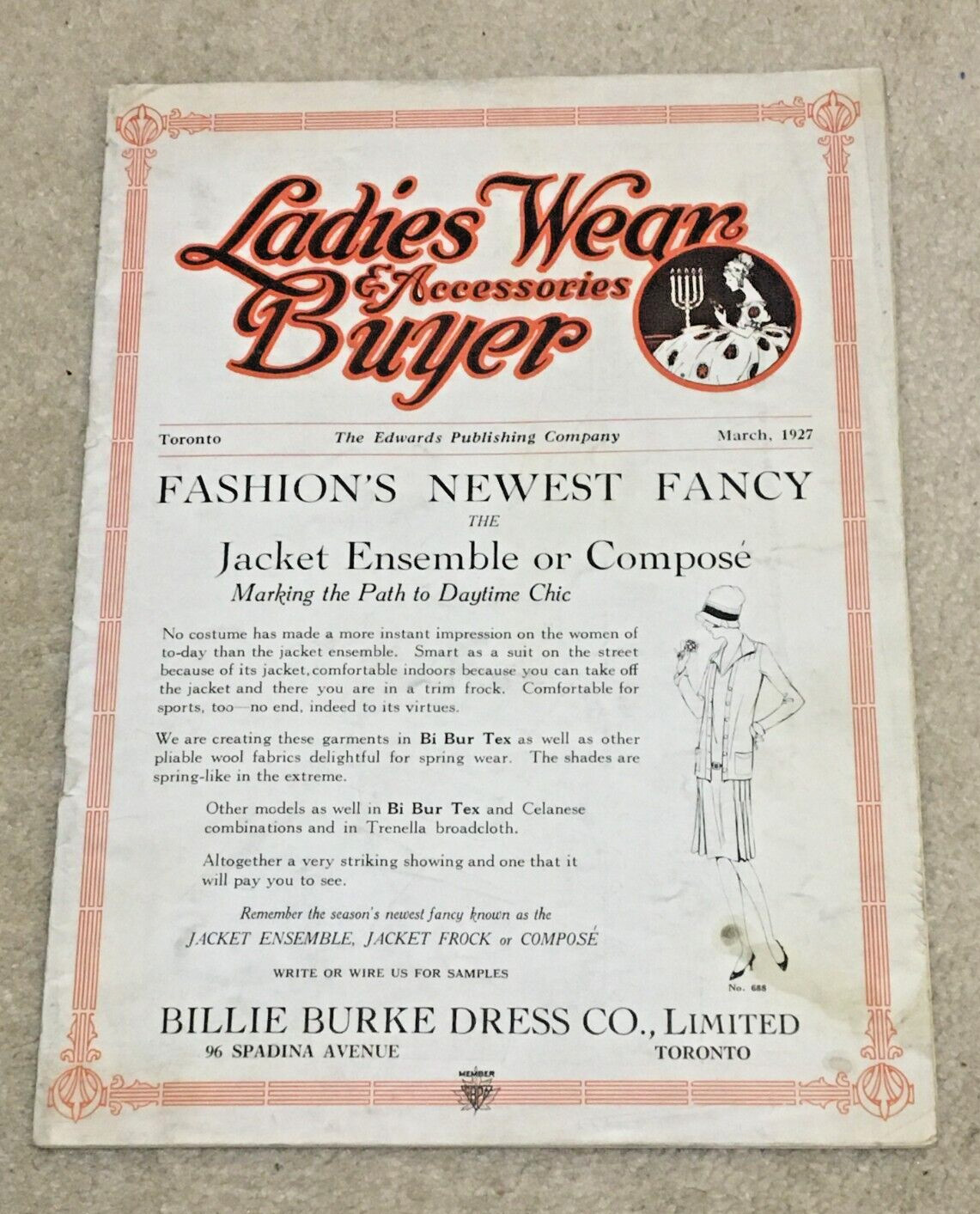 Vtg 1927 Ladies Wear Buyer Magazine for Woman, Dept & General Stores, Canada