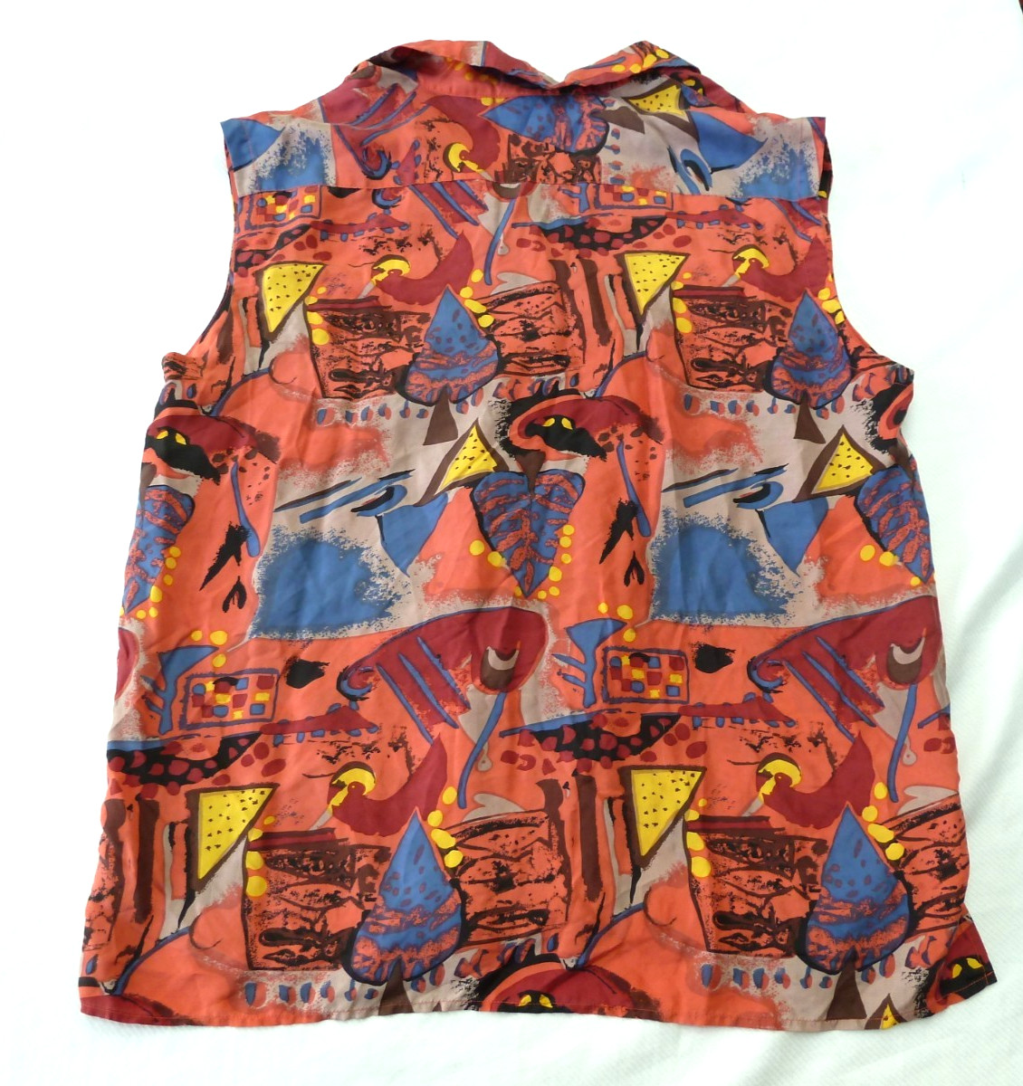 Backroad Blues Women’s Blouse 20W Sleeveless 100% Silk Button Up Colorful NWT
