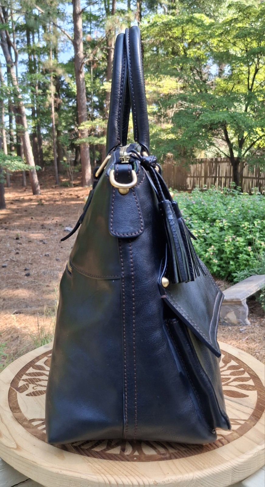 Dooney & Bourke Black Florentine Vacchetta Leather Clayton Satchel