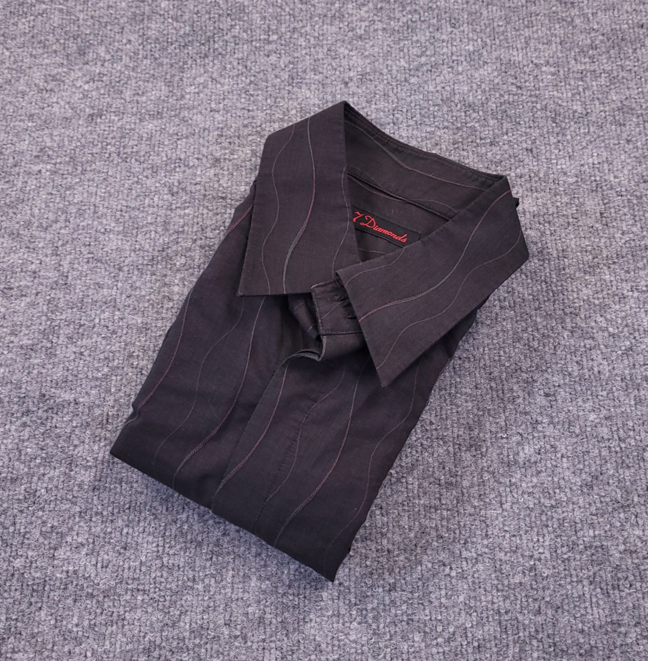 7D 7 Diamonds Shirt Mens Large Black Abstract Wavy Stripe Cotton Polyester