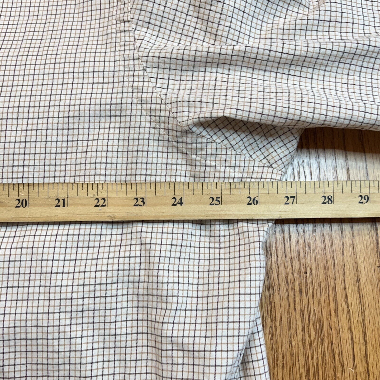 Ralph Lauren Mens Button Down Shirt 18 34-35 Classic Fit Beige White Check Plaid