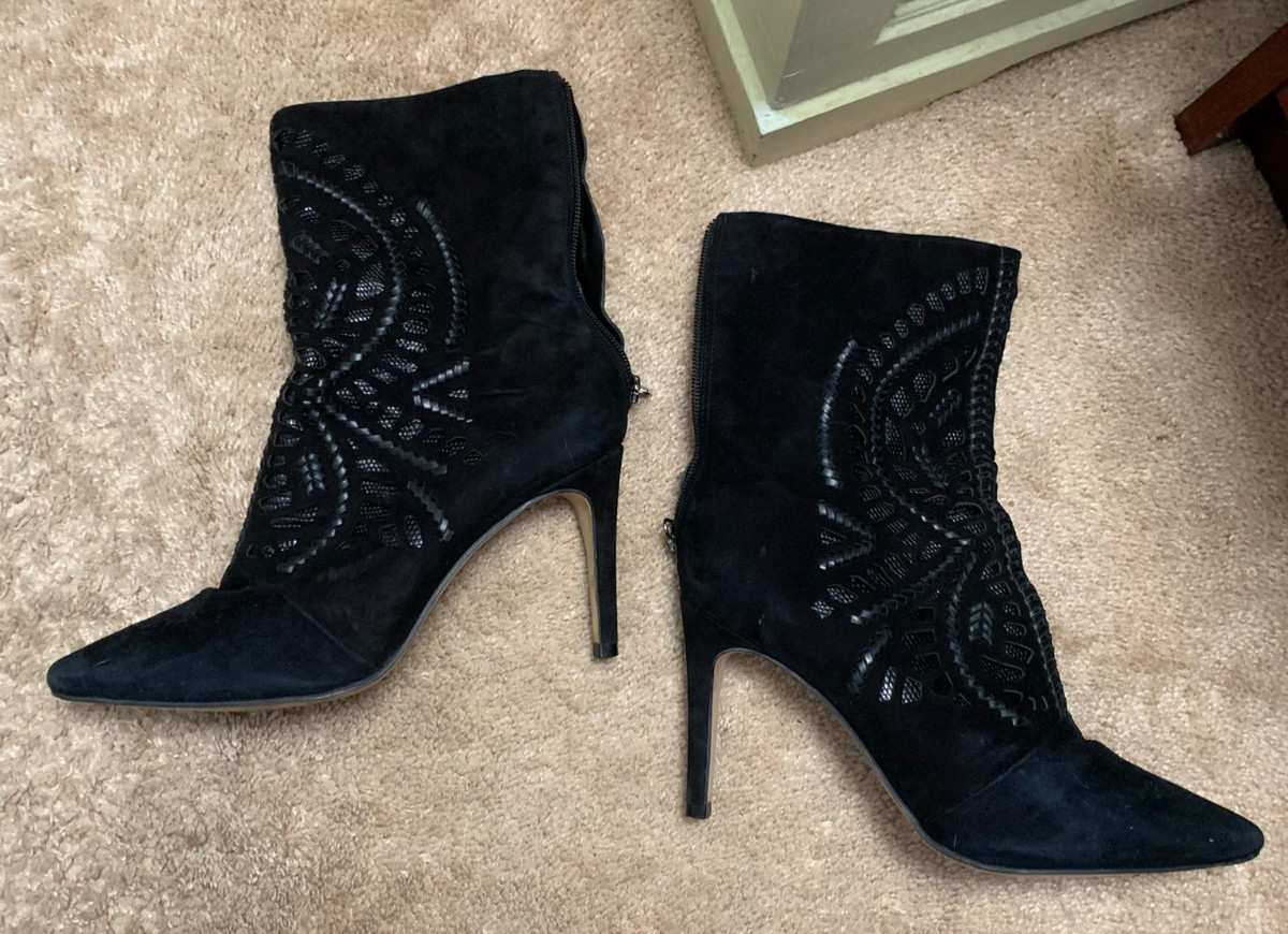 Antonio Melani Chrystian Suede Leather 3.5 Inch Heels Boots Black Size 8.5