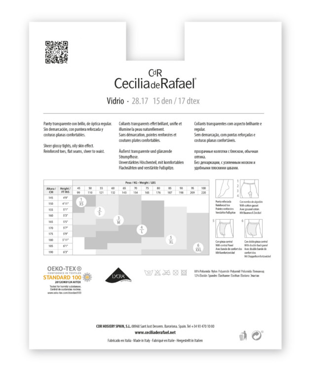 Cecilia de Rafael VIDRIO 15 DEN Sheer to Waist Glossy Pantyhose MADE IN ITALY