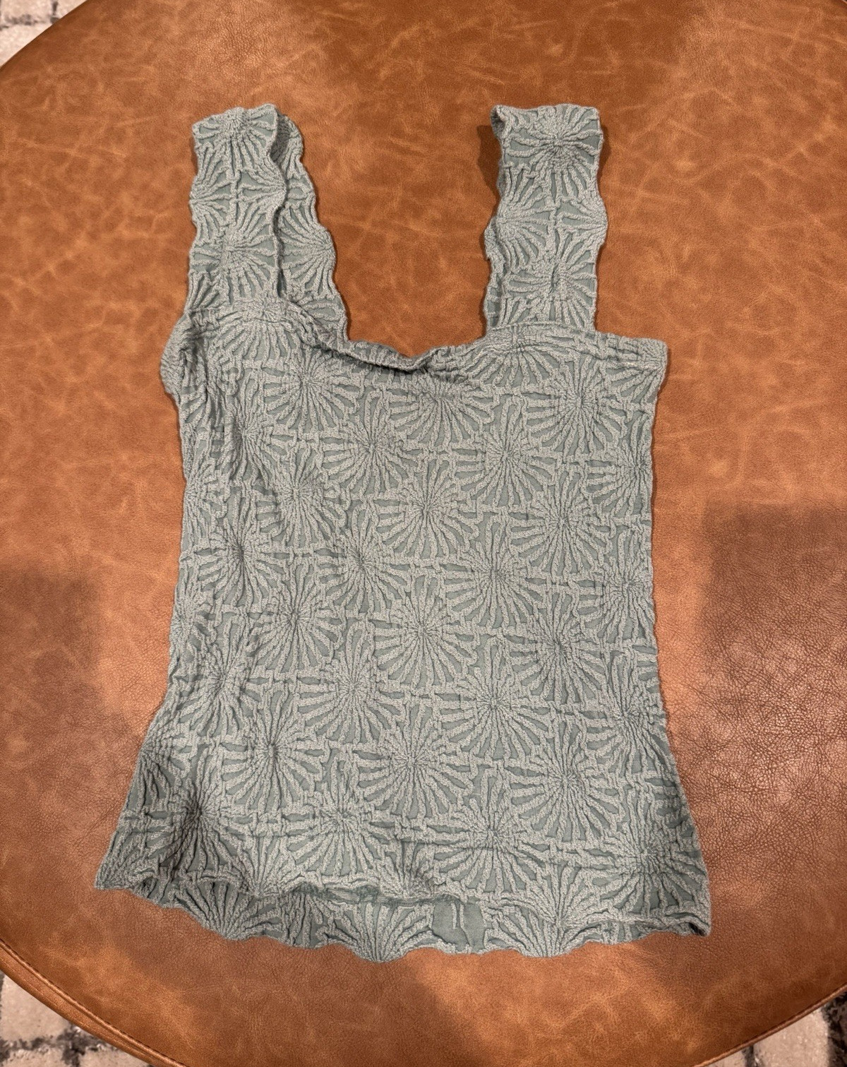 Women’s Blue Green Floral Square Neck Strap Tank Top, Size S/ Free People Dupe