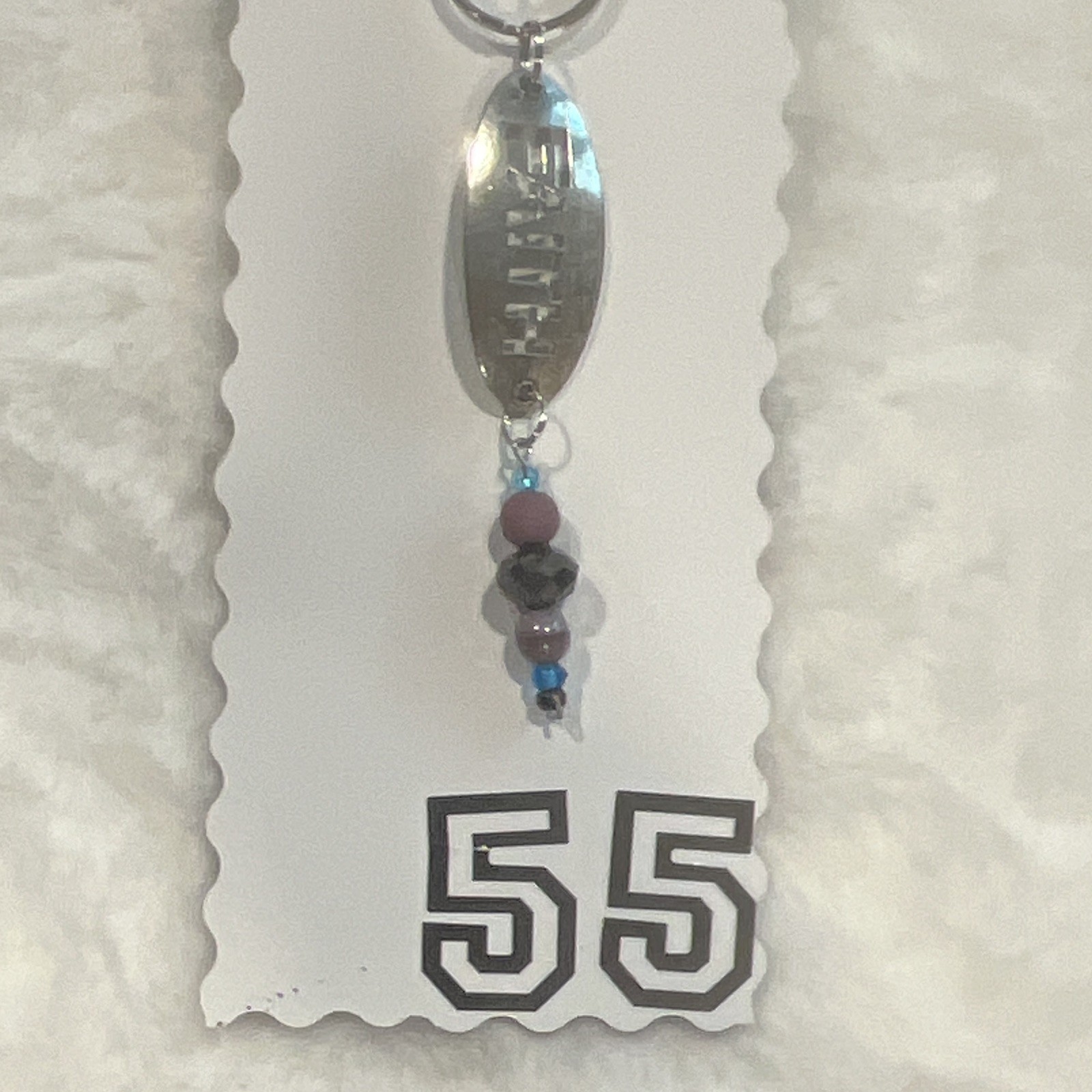 Silver/Purple/Blue/Black Beaded Metal/Glass, Number 55 Key Chain Keyring