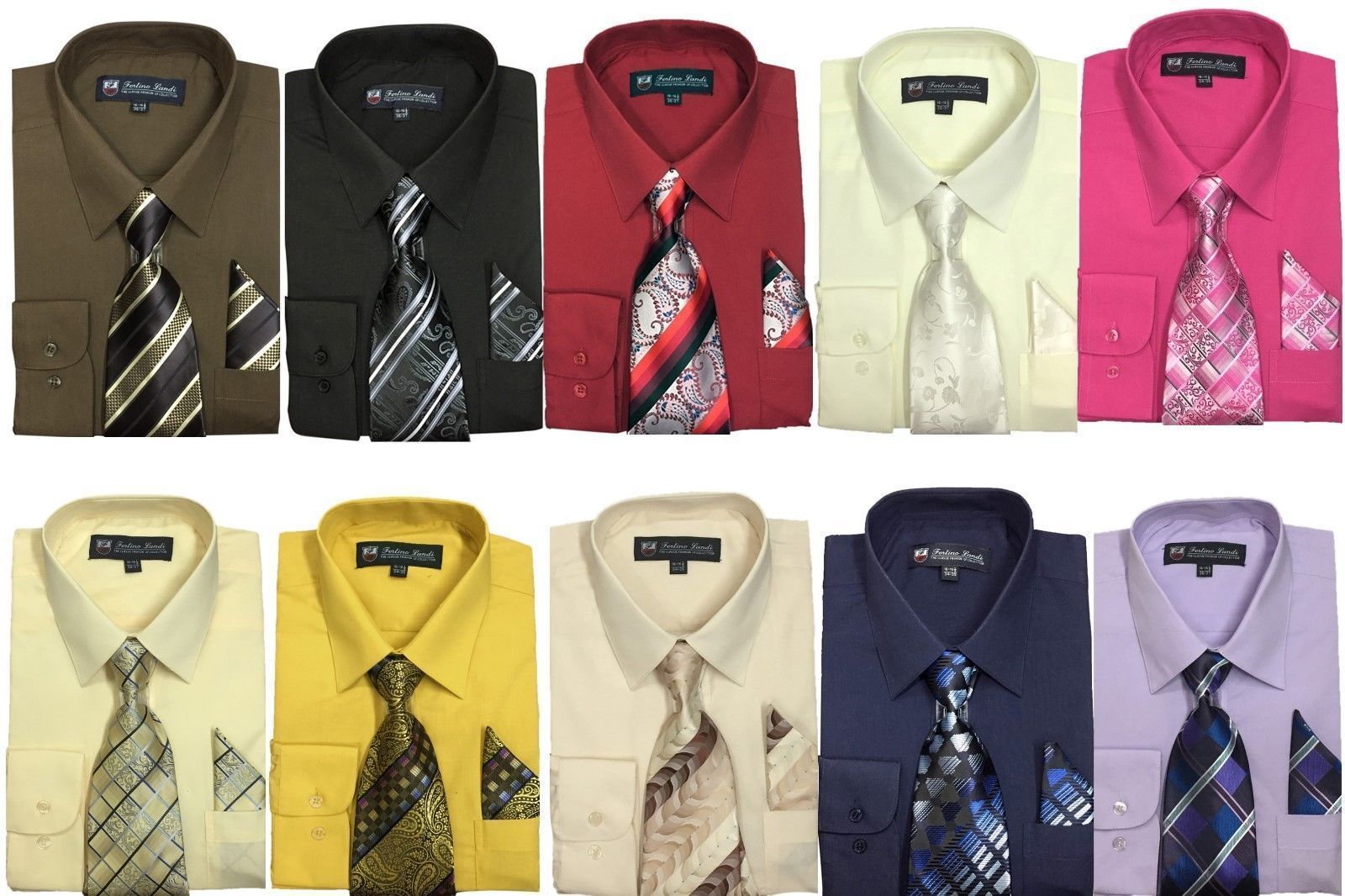 Men’s Cotton Blend Dress Shirt with Tie and Handkerchief 22 different colors 21B