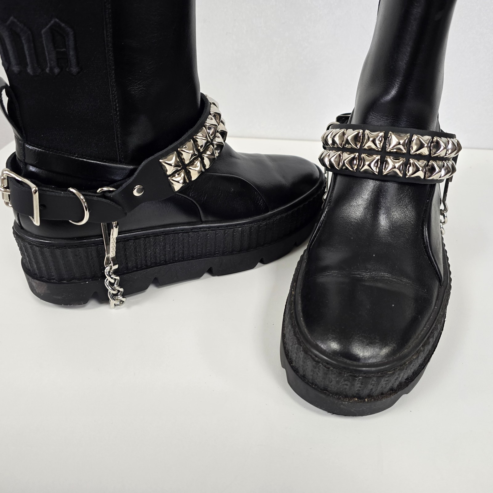 Studded Boot Strap Genuine Leather with Removable Chain Western Punk Goth Bikers