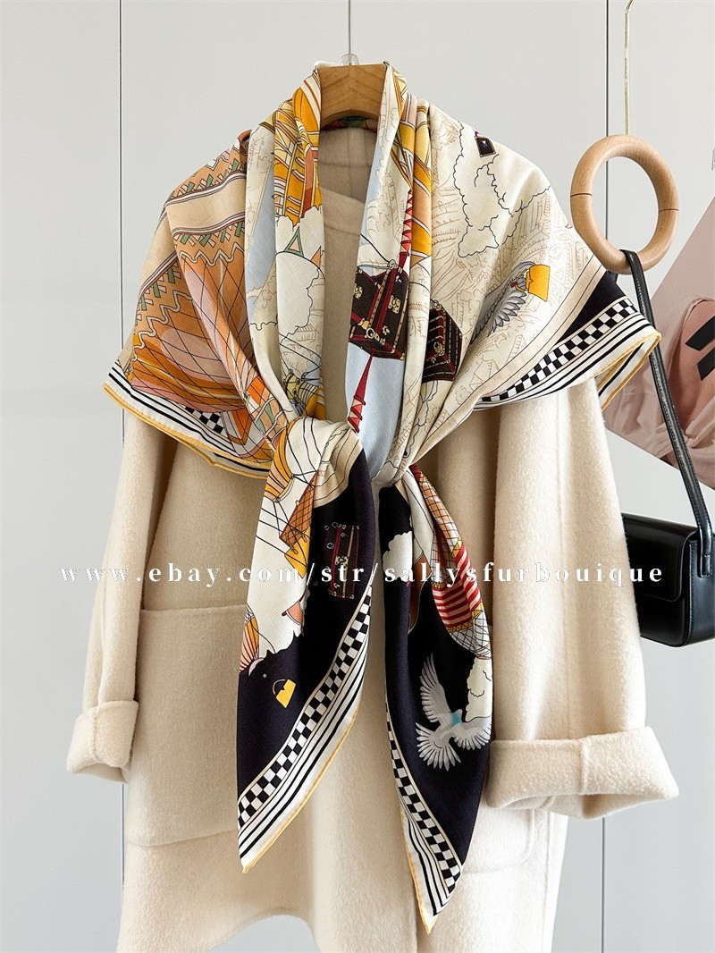 Sallys 70% Cashmere & 30% Silk Wrap Scarf Balloon Print Double Face Shawl 53″