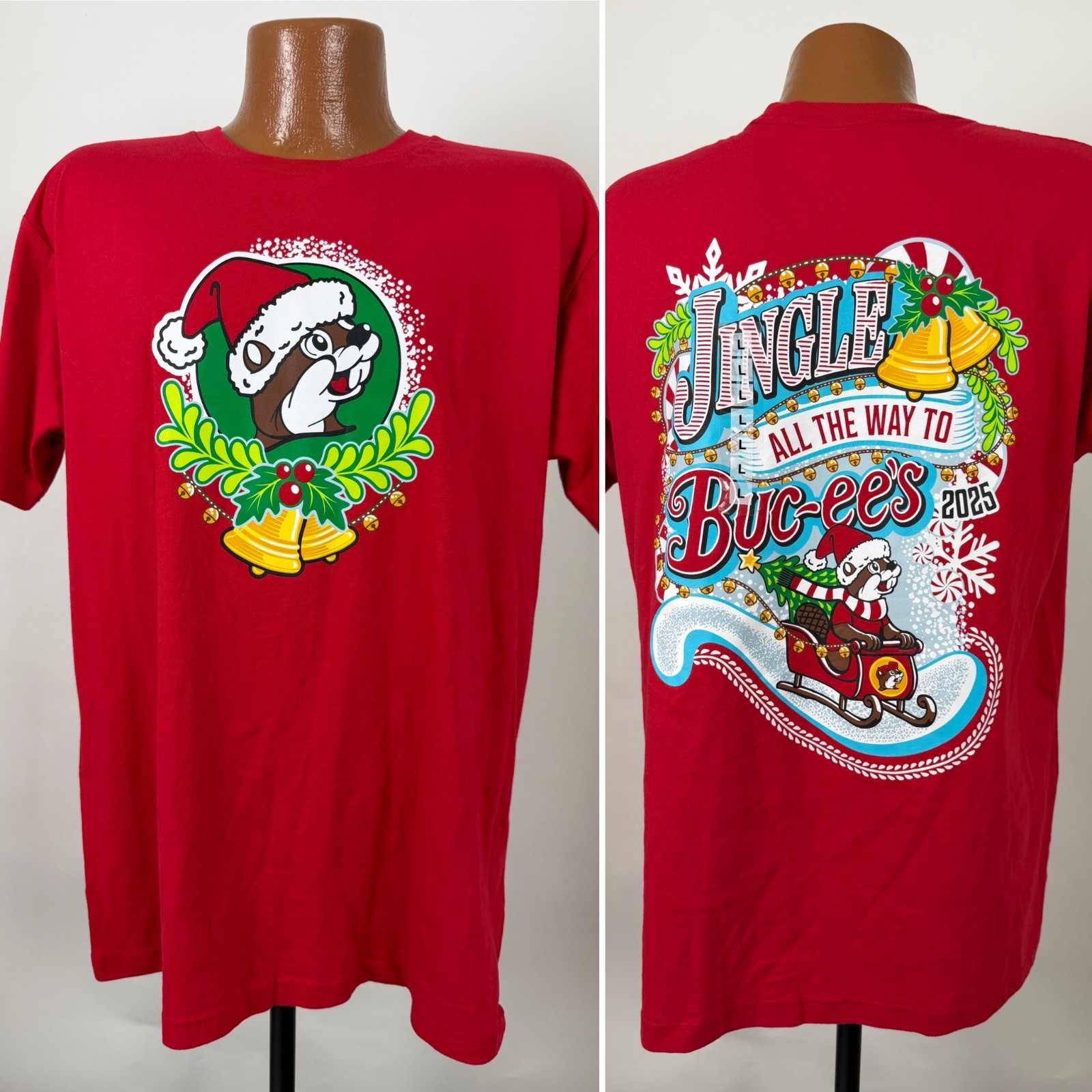 Buc-ee’s Shirt Adult Large Christmas Santa Beaver Holiday Winter Texas Red NEW