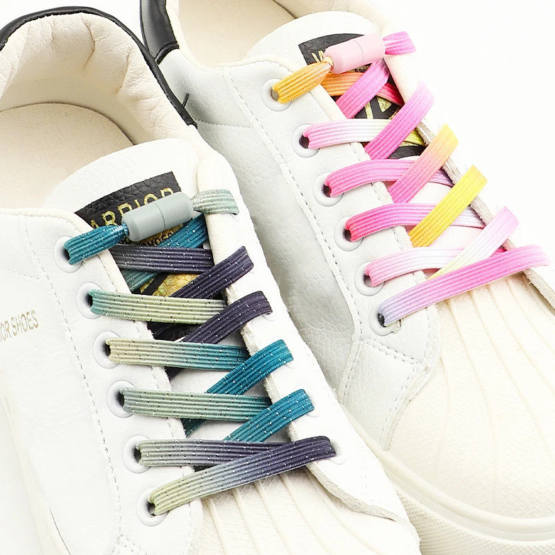 1Pair Colorful Shoelaces Without ties Kids Adult 0.7cm Flat Shoelace for Shoes E