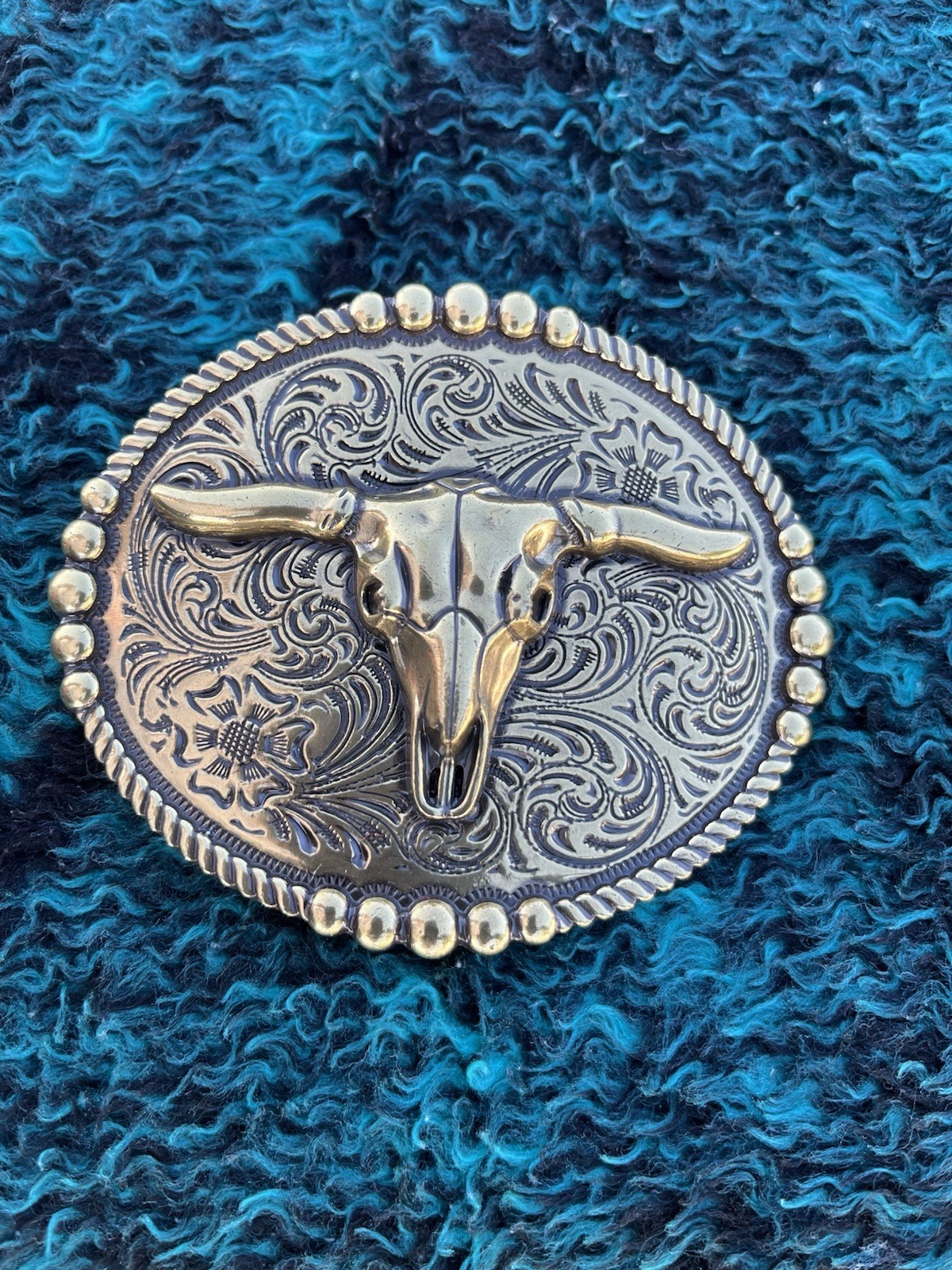 Bull And Horn Skull Belt Buckle