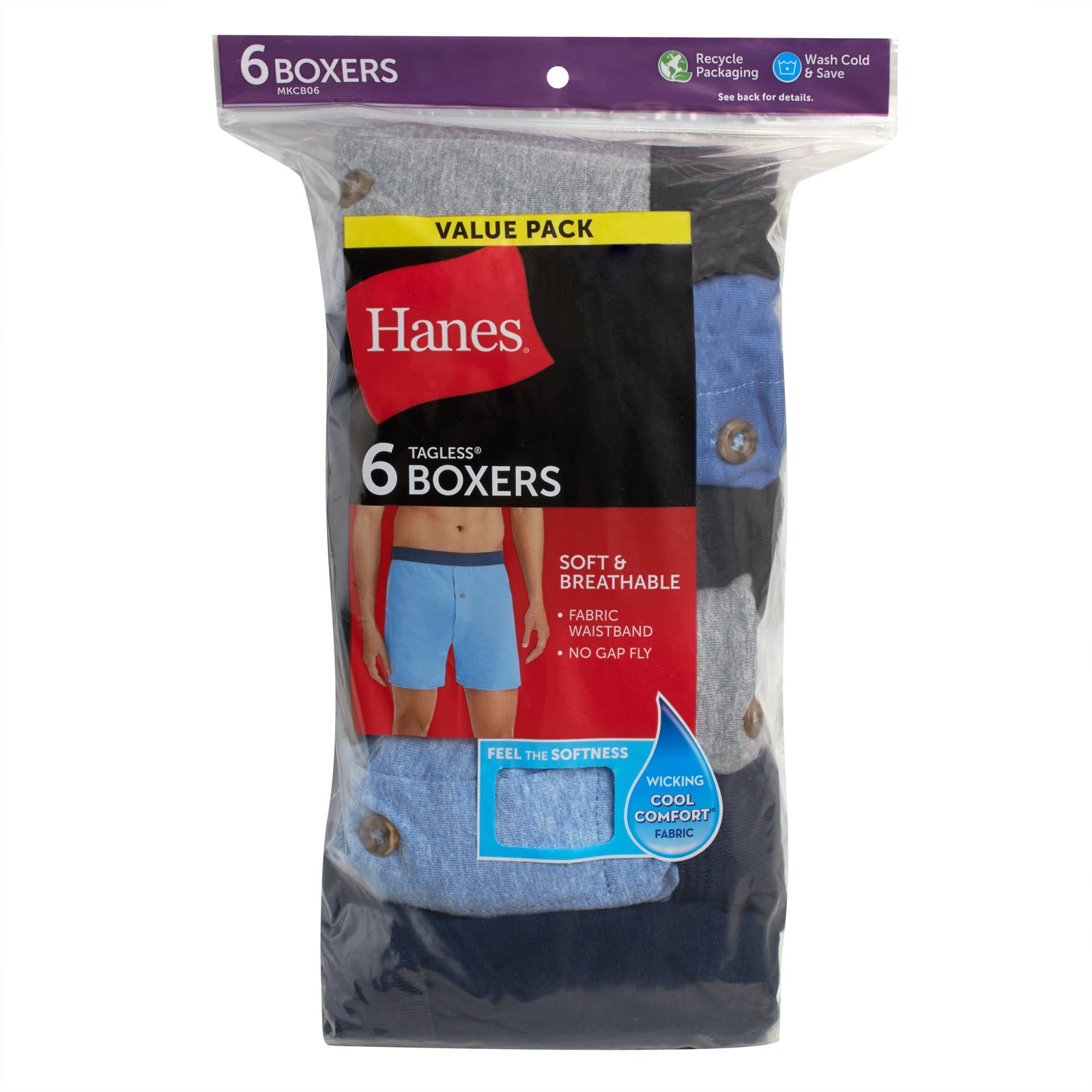 Hanes 6-Pack Knit Boxers Mens Wicking Cool Comfort Soft Flex Waist Tagfree S-2XL