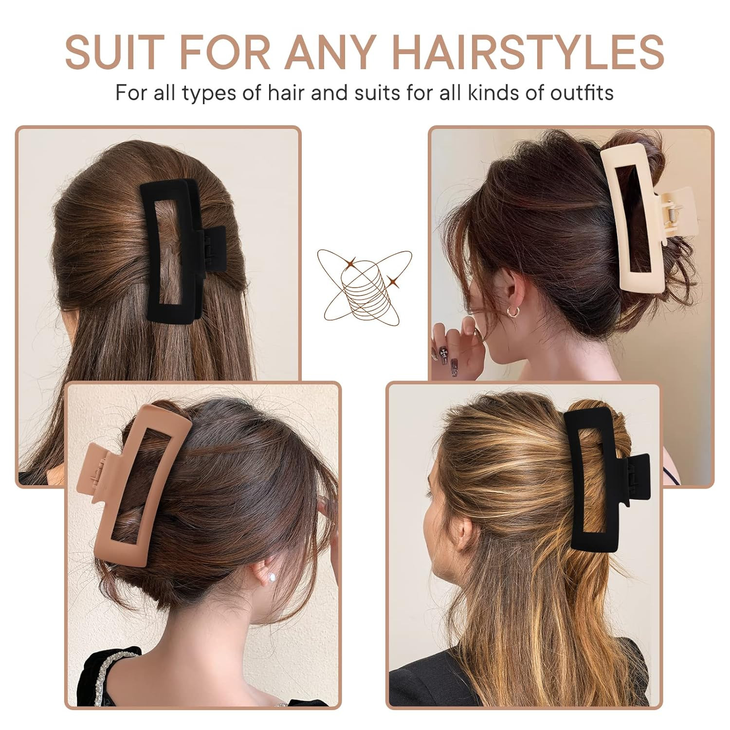 4 Pack 5 Inch Extra Large Claw Clips for Thick Hair, Matte Non-Slip XL Big Claw