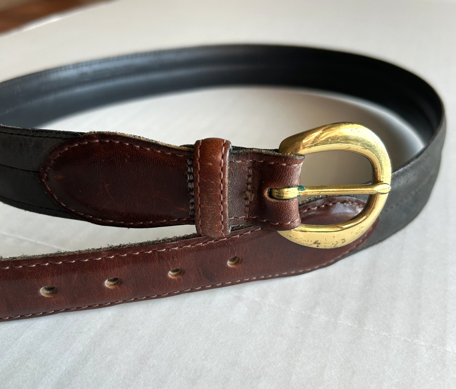 Oil Tanned Nu-Buck Belt Size 30 Unisex Solid Brass Hardware Two Toned Brown