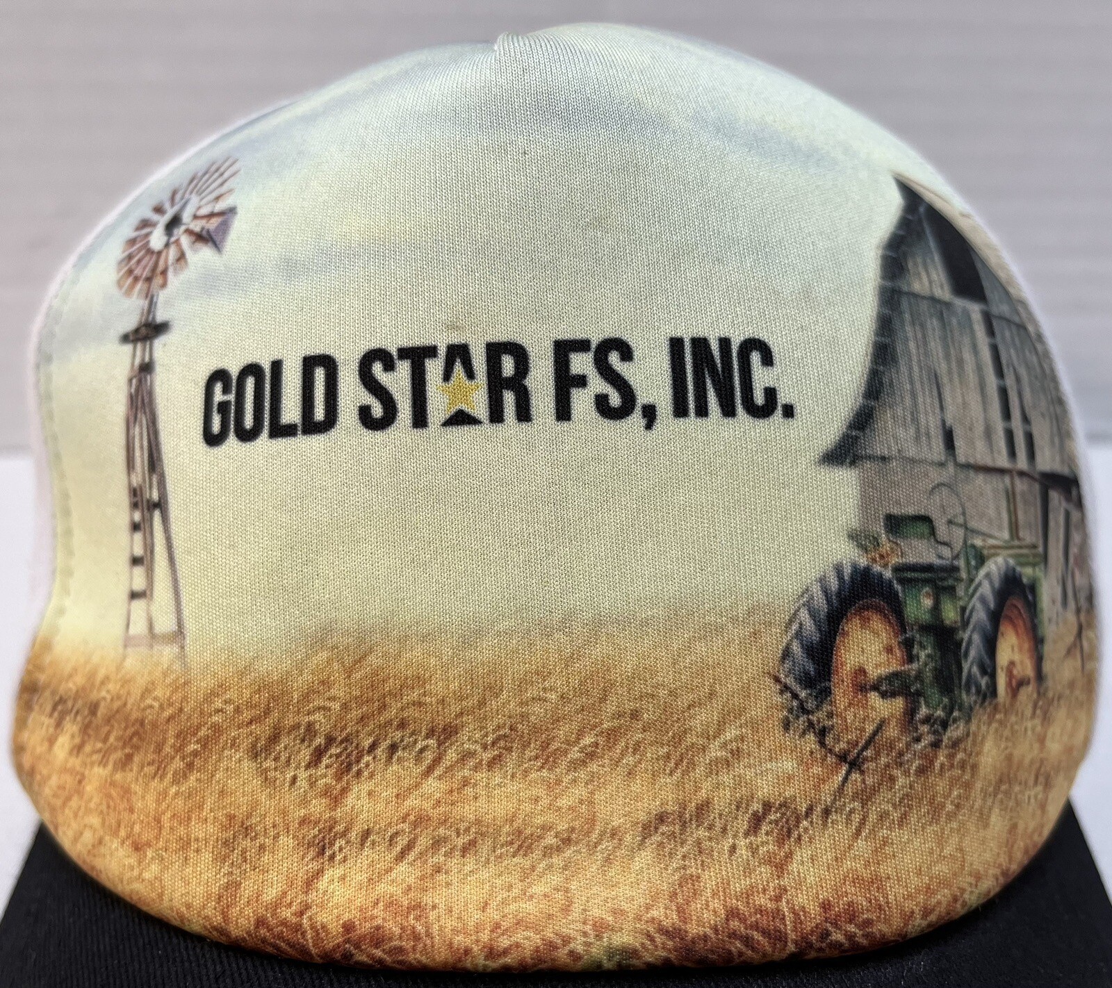 GOLD STAR FS Seed Corn Adjustable Ball Cap Hat Windmill Tractor Barn Farmer EUC