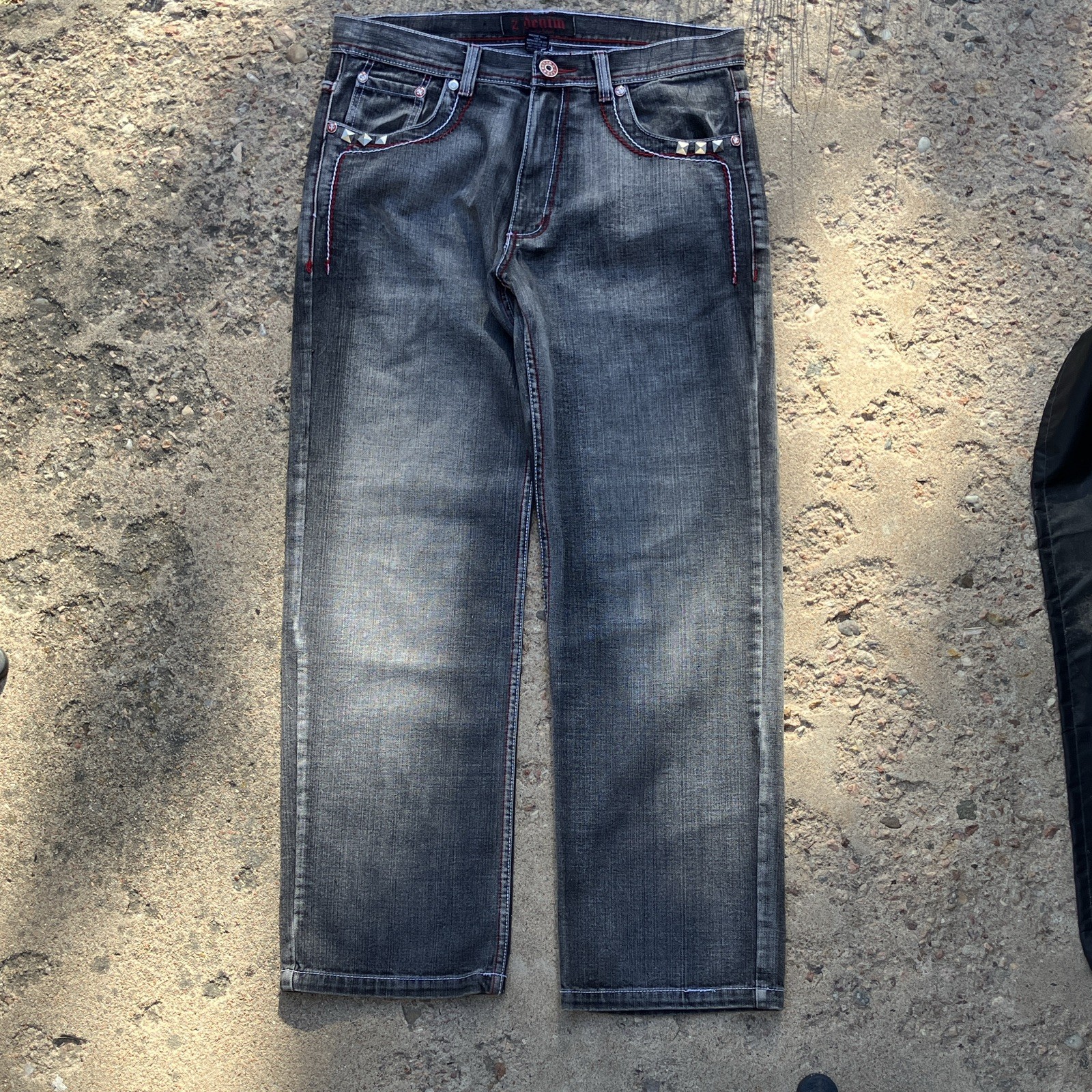 Z Denim Premium Collection Gray Baggy Jeans y2k style studded 100% Cotton