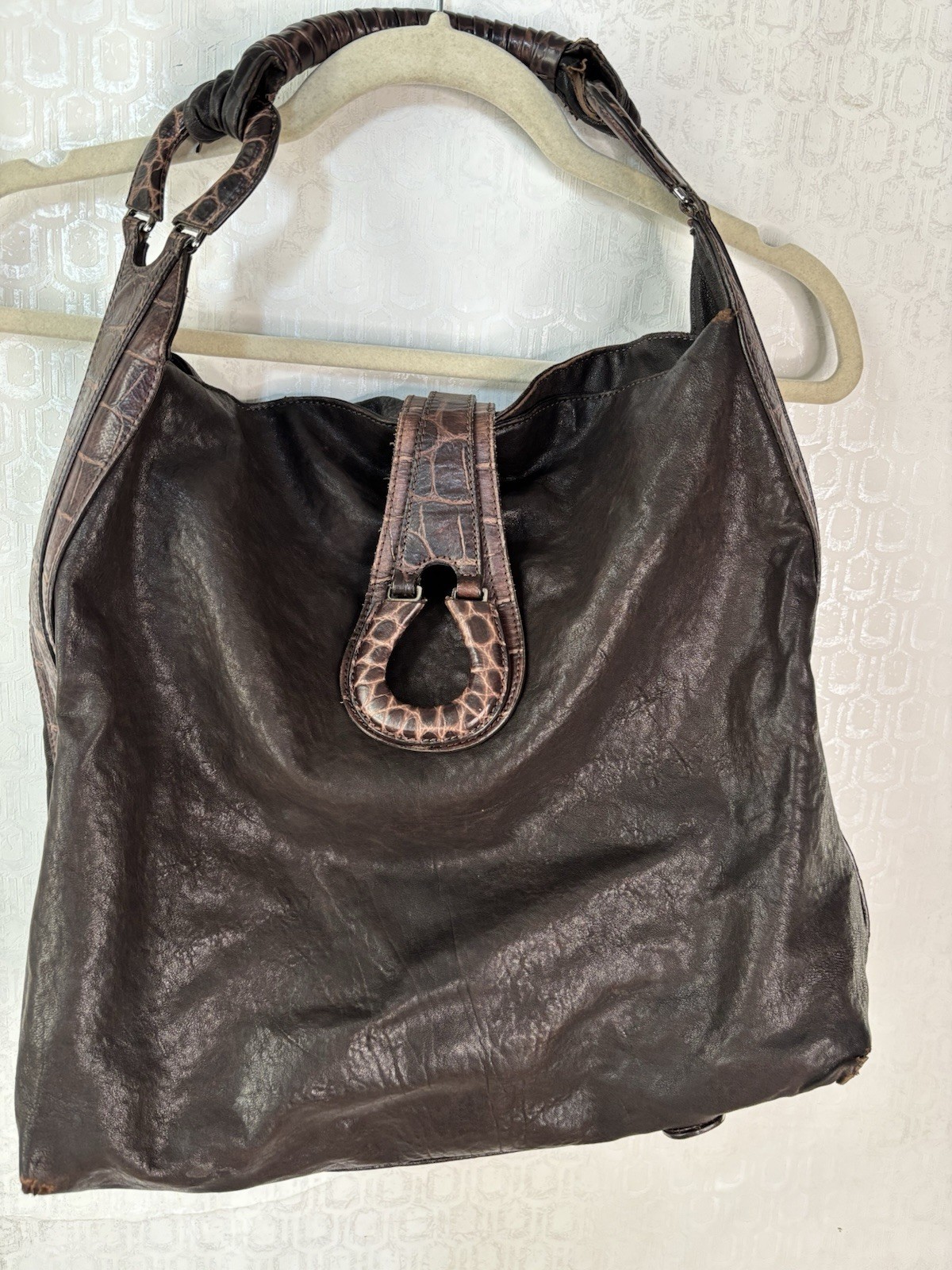 Giorgio Armani Dark Brown Hobo Bag Shoulder Magnetic Hasp Purse