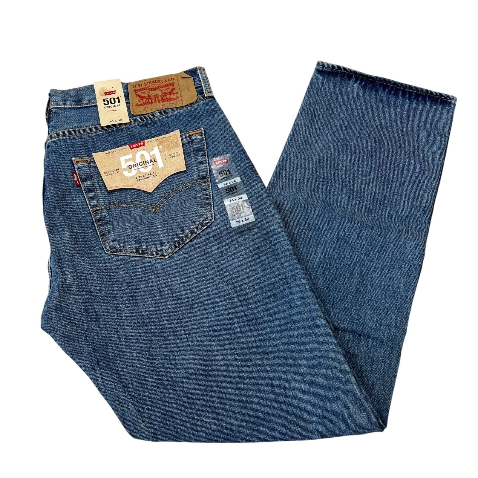 Levis 501 Original Fit Jeans Straight Leg Button Fly 100% Cotton Blue Black