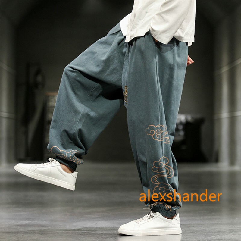 Men Chinese Kung Fu Pants Tai Chi Trousers Wushu Lace Up Martial Arts Sports Red