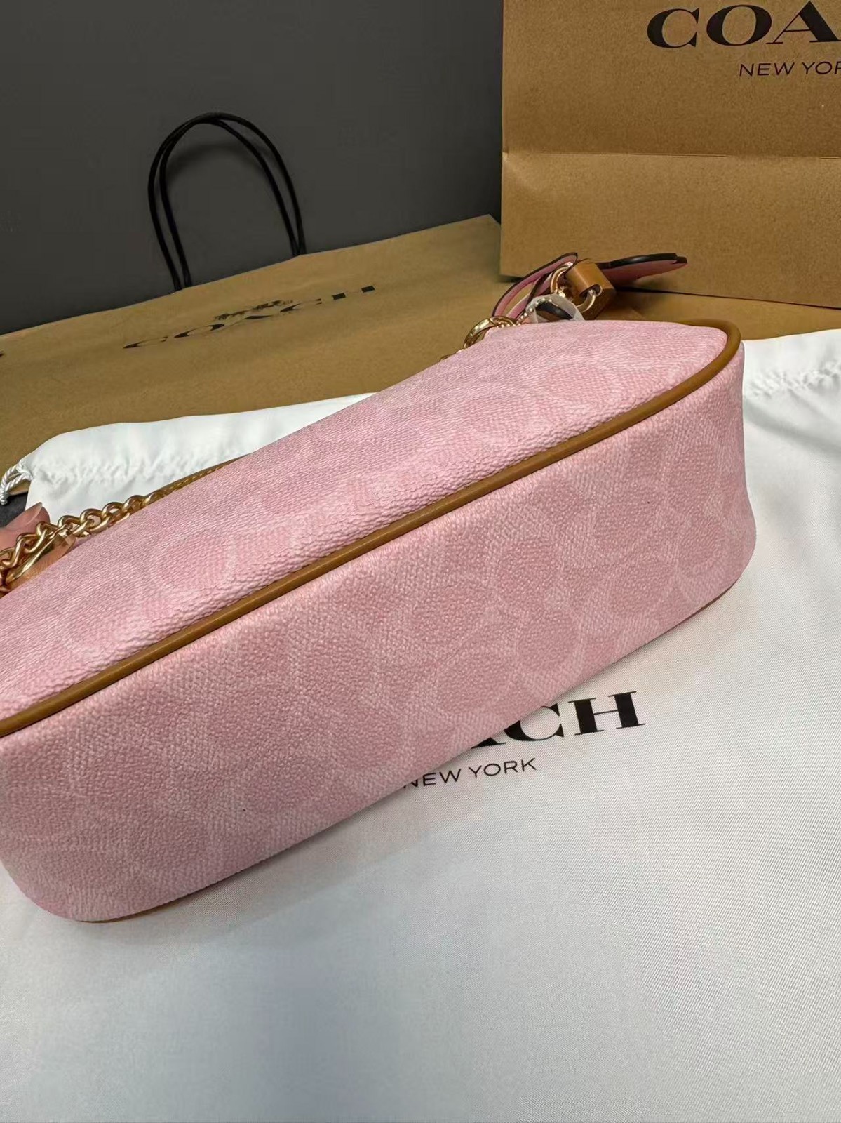 NWT Coach Gold Powder Pink Teri Shoulder Bag Signature with Charms CEA20