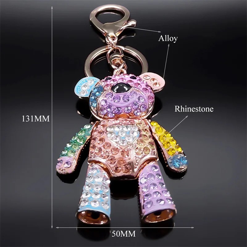 Colorful Crystal Bear Keychain Rhinestone Bag Charm Cute Key Ring Accessory US