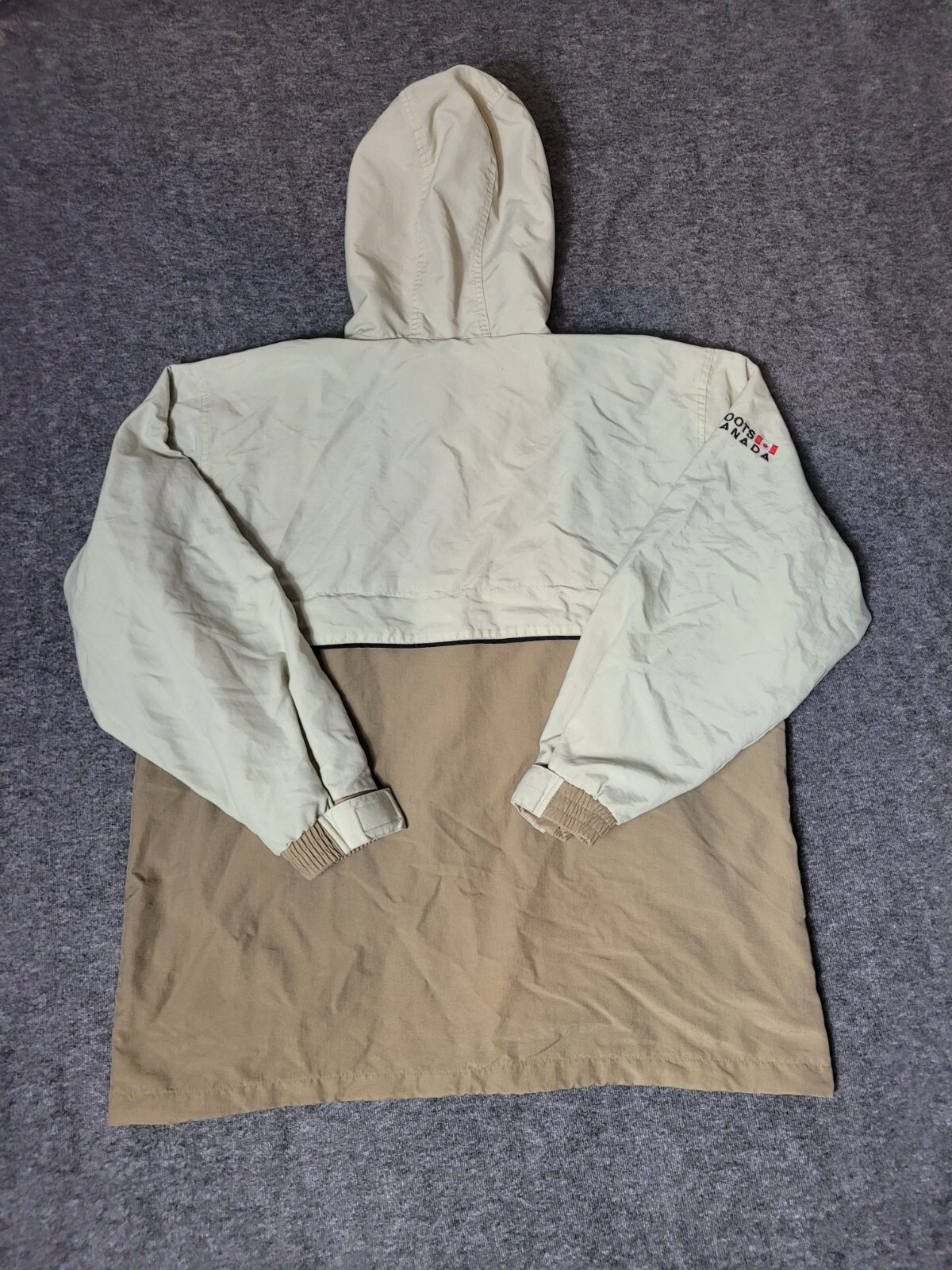 Roots Canada Athletics Mens Size L Beige Fleece Hooded Windbreaker Full Zipper