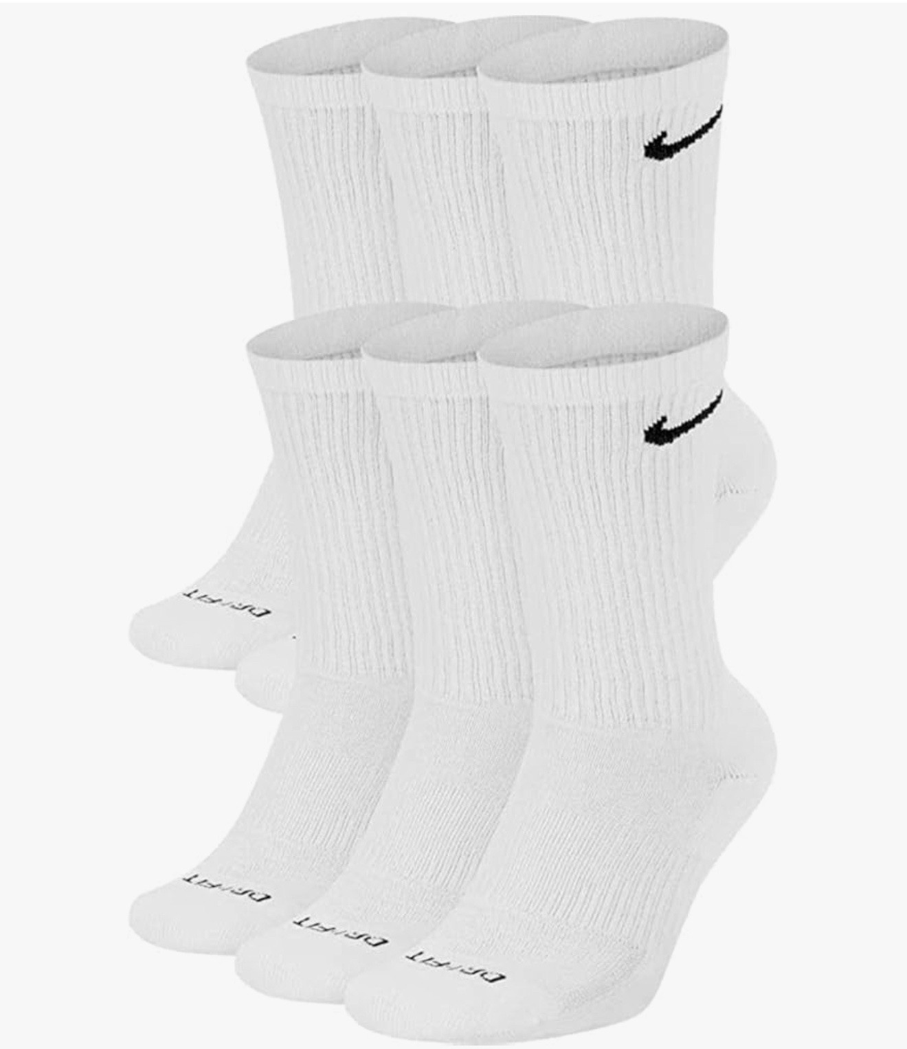 NIKE Dri-FIT Everyday Training 6-Pack Crew Socks Large (8-12) White