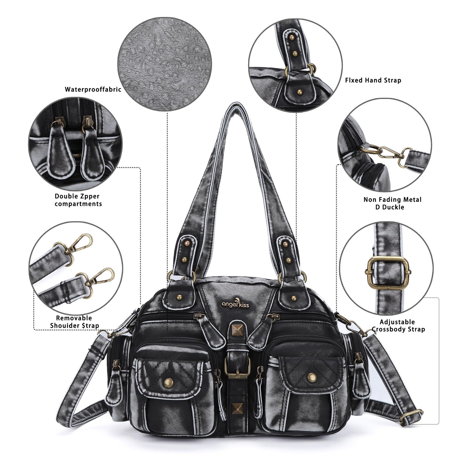 Angel Kiss Hobo Crossbody Purses for Women 11.25*4.25*8.5 inches, 1-black