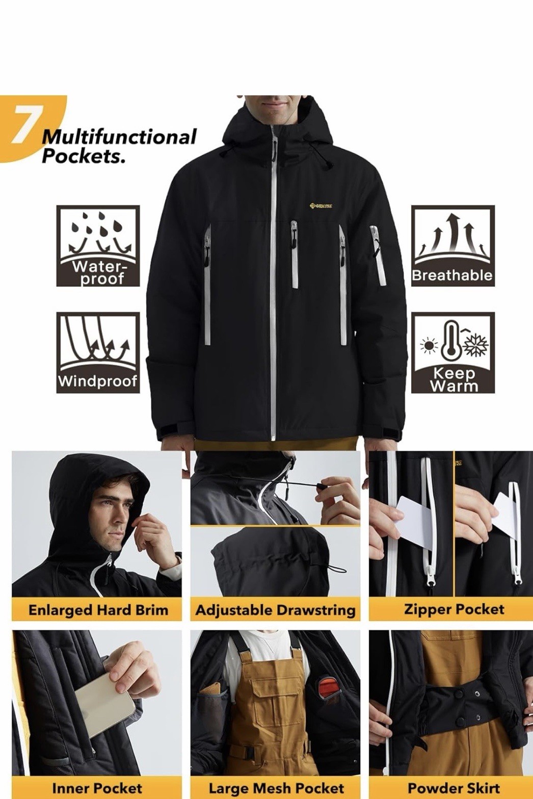 GEMYSE Men’s Mountain Waterproof Ski Snow Jacket Winter Rain Proof NEW Size Xl