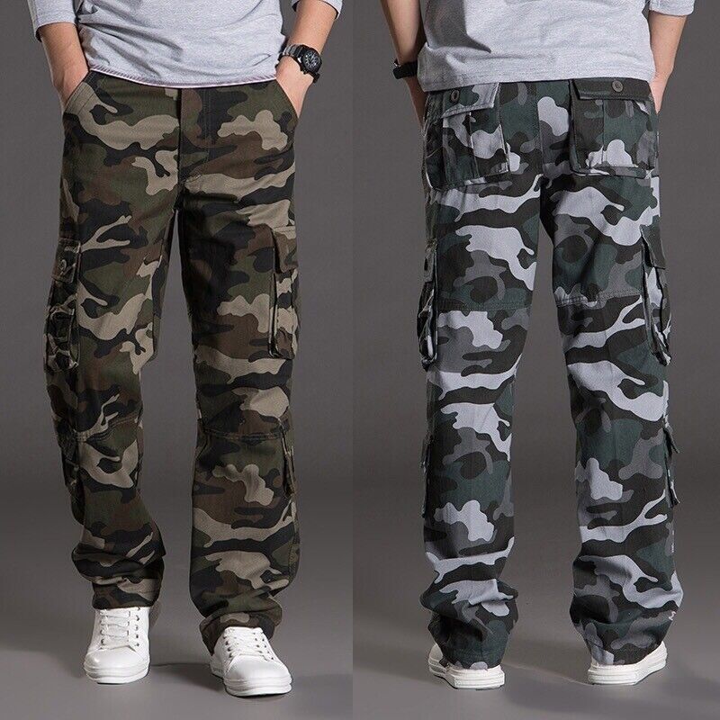 8 Pockets Men’s Cargo Pants Cotton Work Trousers Tactical Combat Outdoor Pants