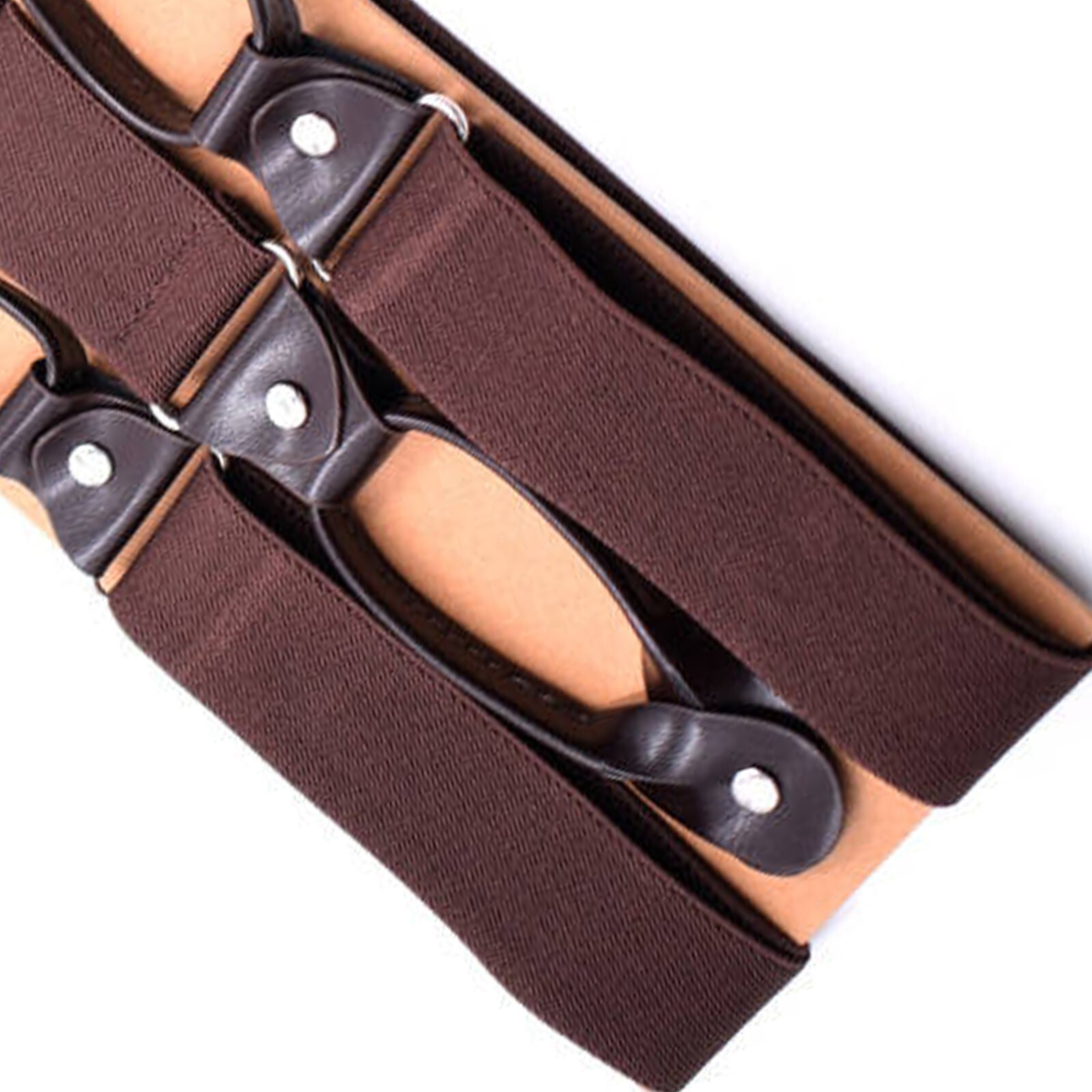 6 Button Holes Link Men’s Suspenders Deep Coffee Color 24-43″ Adjustable Length