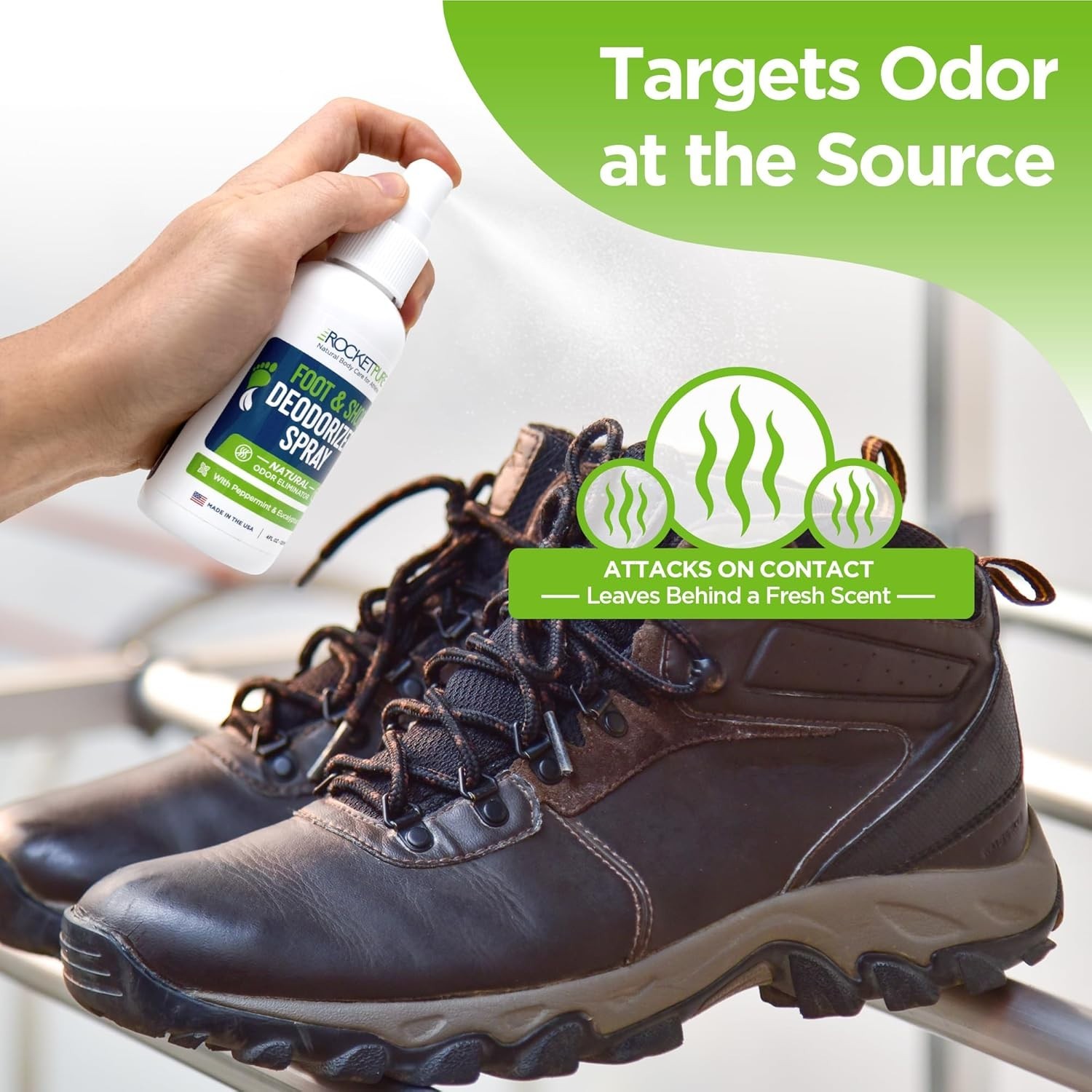 Rocket Pure Natural Foot and Shoe Deodorizer Spray, Deodorant and Odor Eliminato