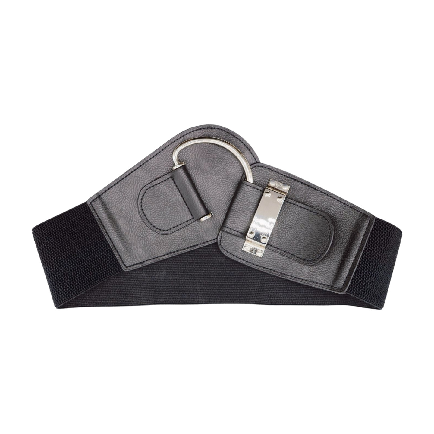 Women Black Wide Elastic Fashion Hip Waist Belt SILVER Metal Hook Buckle Fit S M