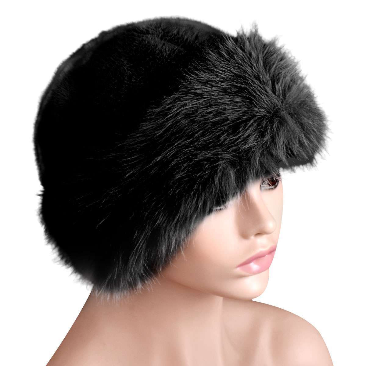 Women Faux Fur Mongolian Hats Cap Brimless Plush Fluffy Skiing Riding Warm