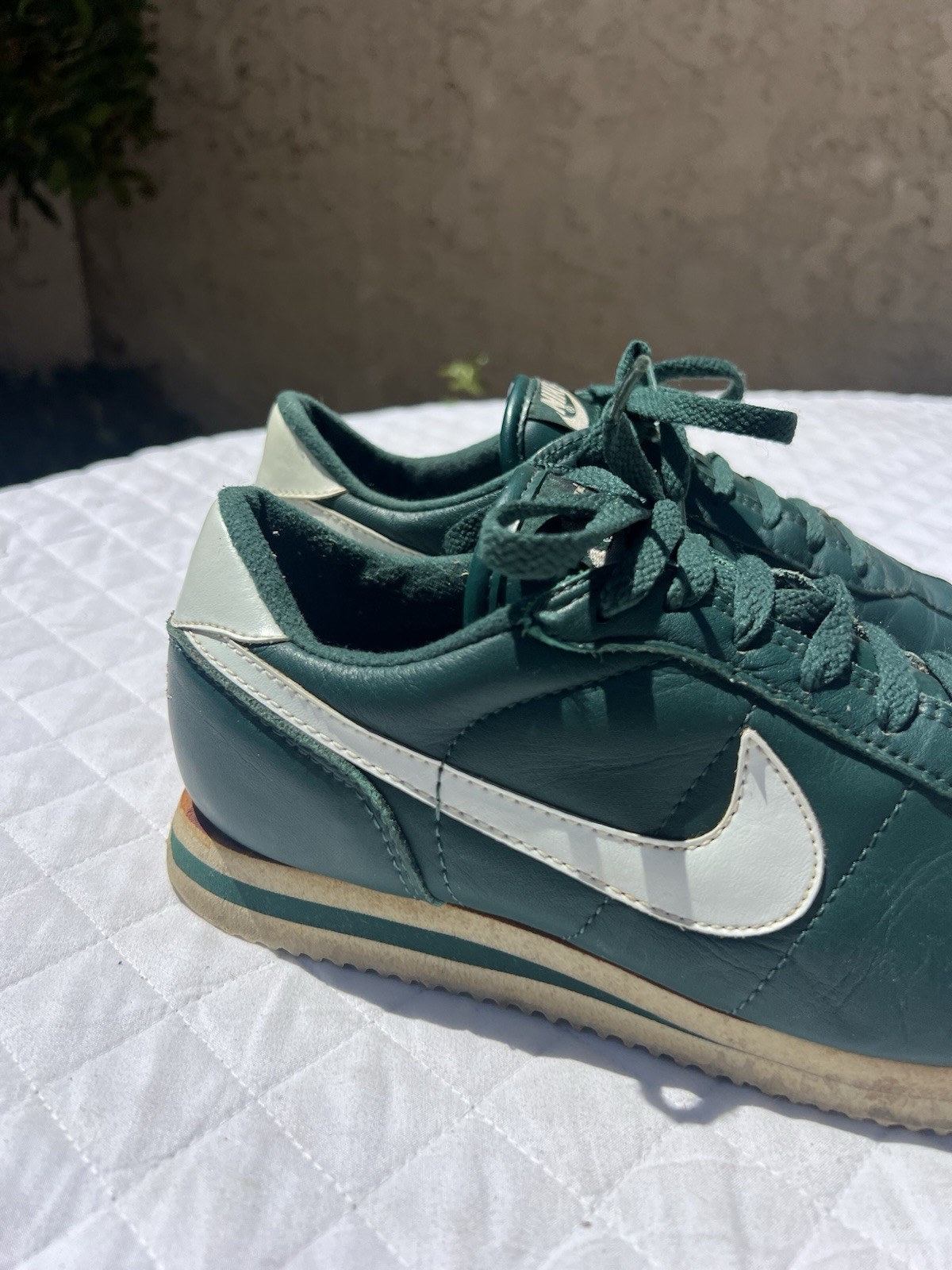 Vintage 1980s Nike Cortez Size 8 Green Leather Shoes Made in Republic of Korea