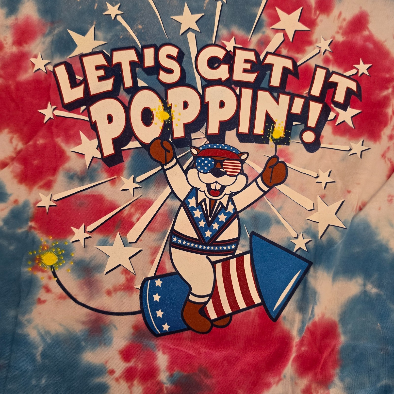 Bucees Red White and Blue Let’s Get Poppin Shirt 4th of July Celebration Adult M