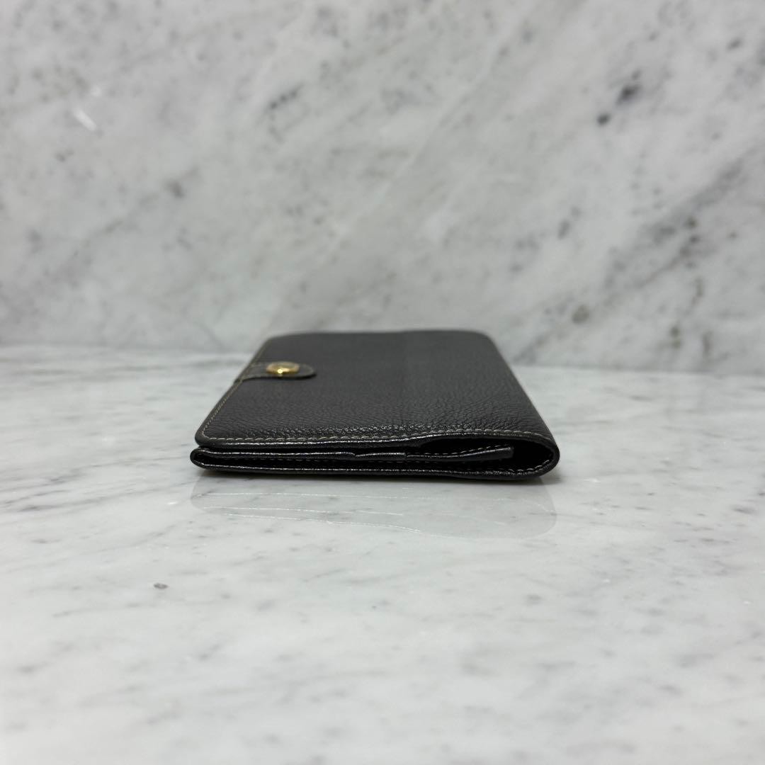 Dunhill Long Wallet Black Leather Gold Logo 9.7cm x 19.1cm Used