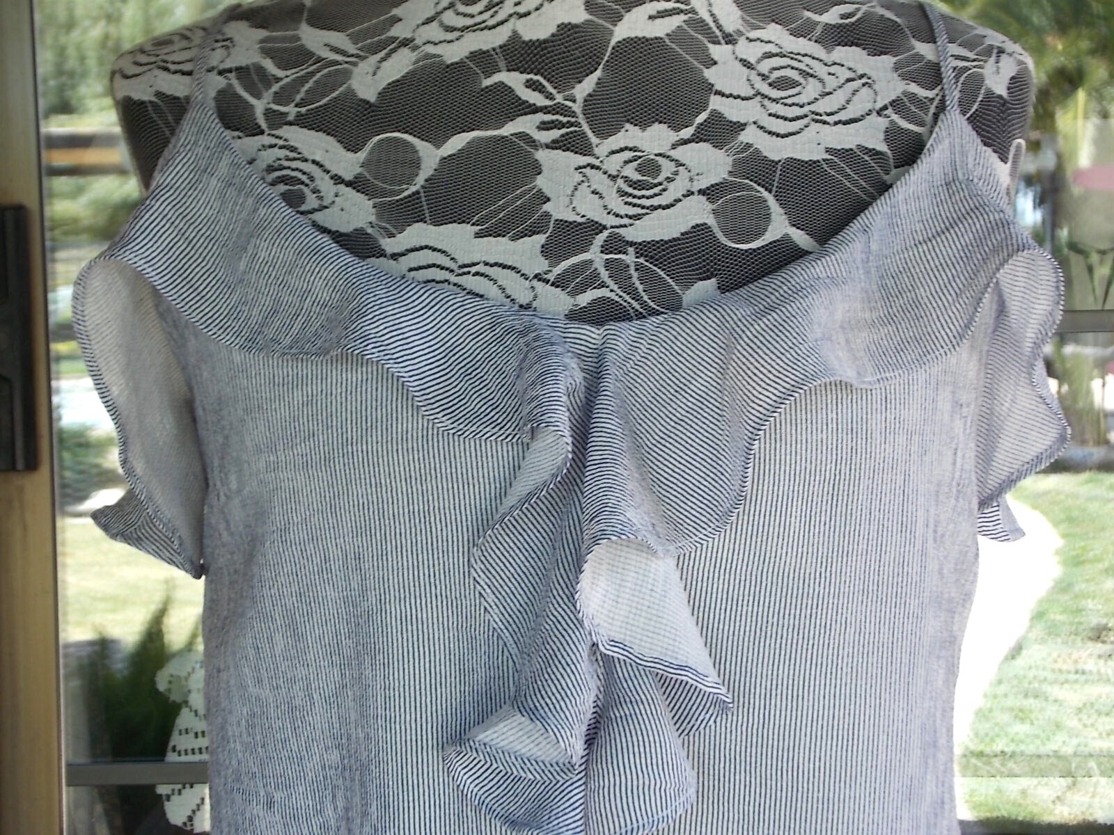 Ruffle Trim Lined Wishlist Apparel Striped Cami Shirt Sz. L 40″ Bust