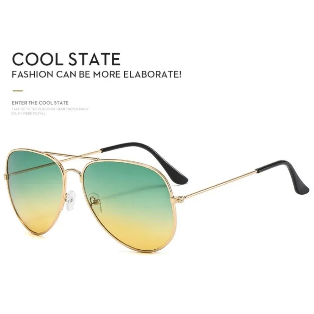 Men Women Aviator Sunglasses Double Bridge Gradient Lens Metal Frame