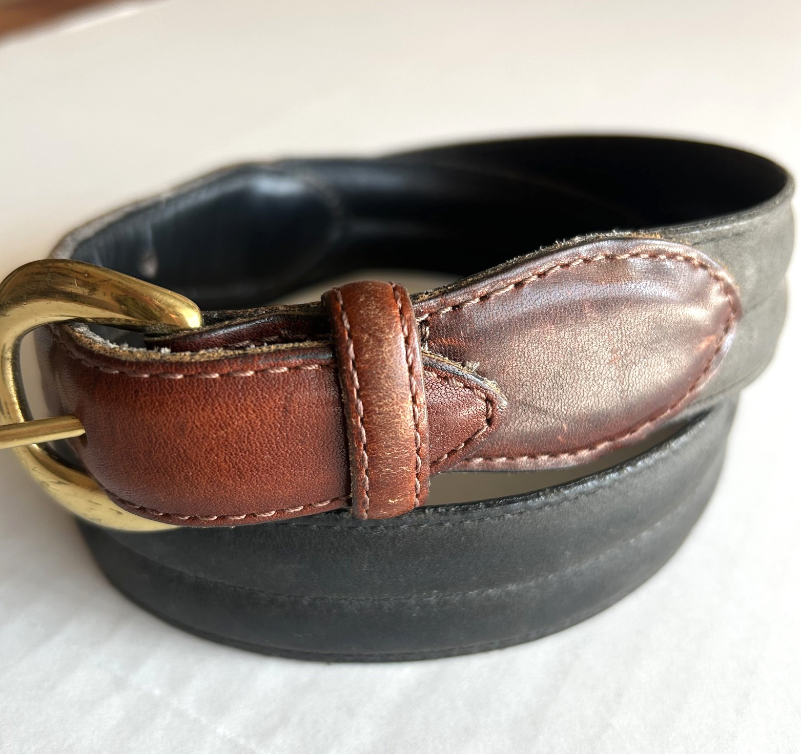 Oil Tanned Nu-Buck Belt Size 30 Unisex Solid Brass Hardware Two Toned Brown
