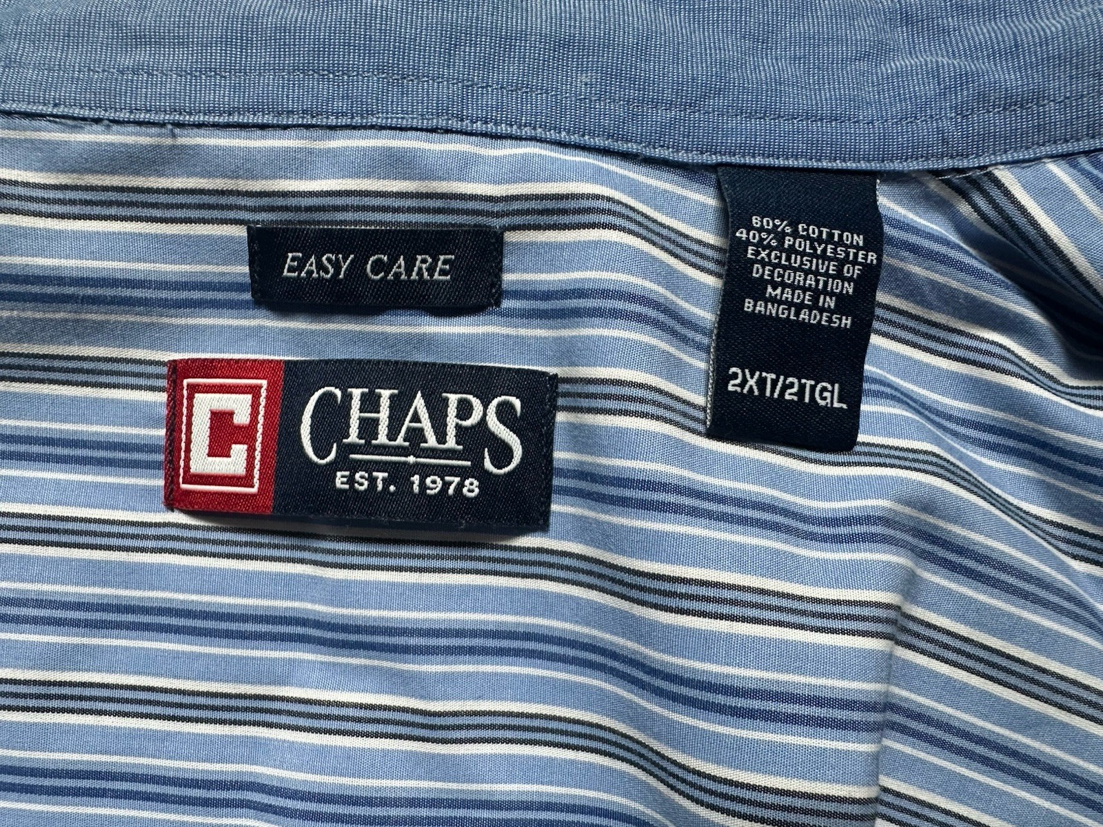Chaps Easy Care Button Down Shirt Men’s 2XT Blue Striped Long Sleeve Cotton