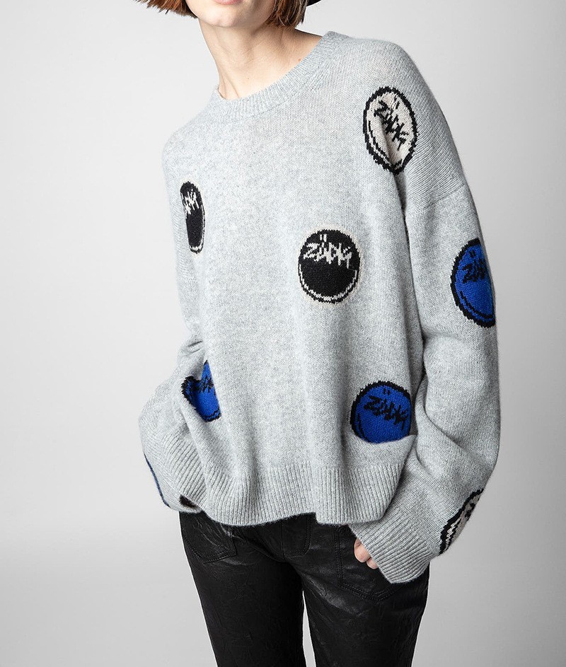 Women Zadig & Voltaire Smiling Face Cashmere Round neck Wool Knitted Sweater SML