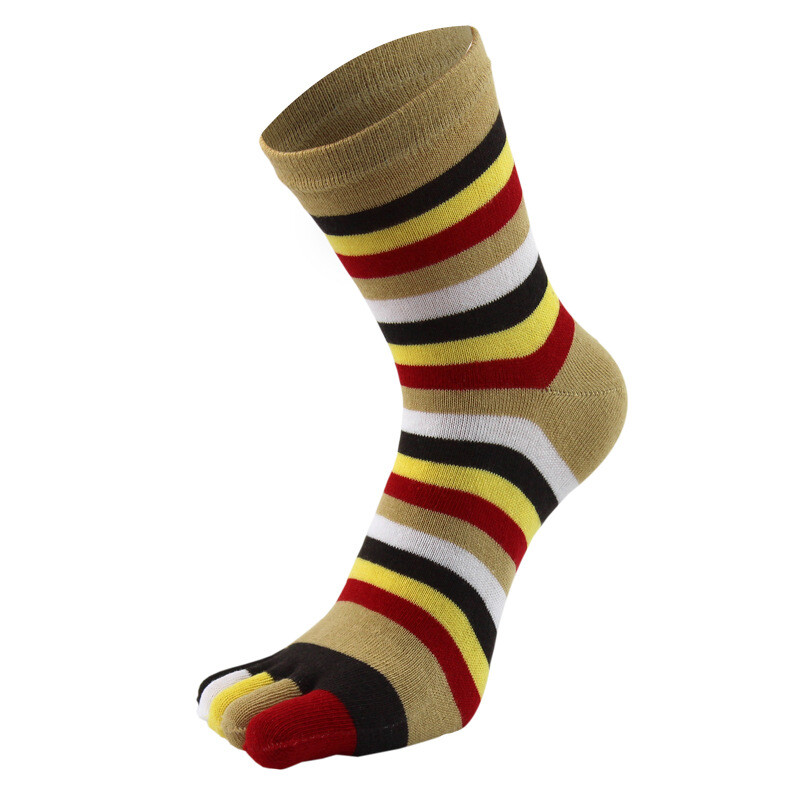5 Pairs Women Five Finger Toe Socks Sport Casual Rainbow Striped Solid Color 5-9