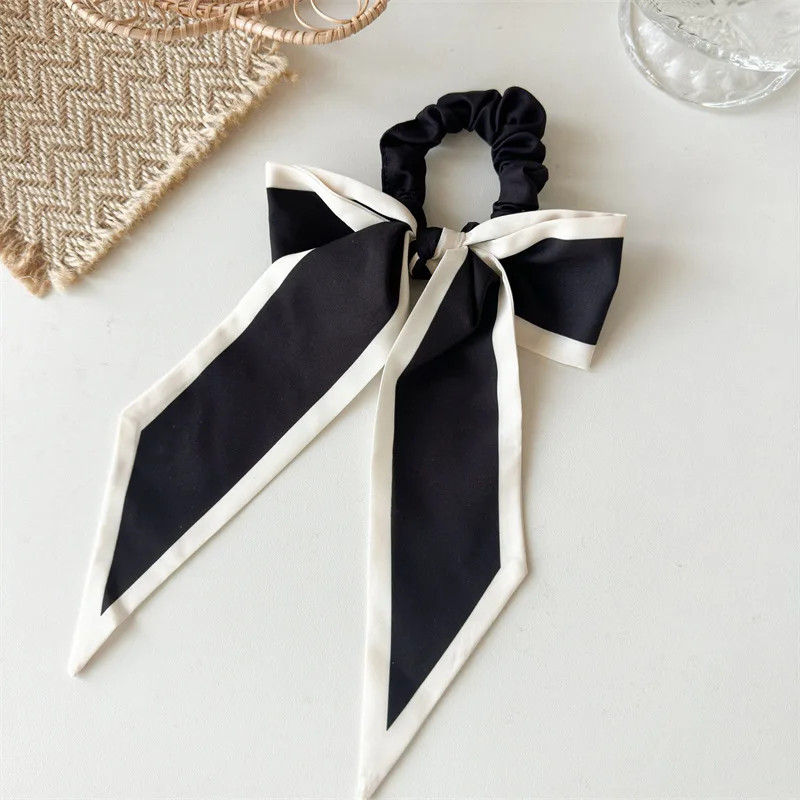 1Pc Fashion Solid Bow Ribbon Tassel Hair Scrunchies Elastic Hair Bands For Women
