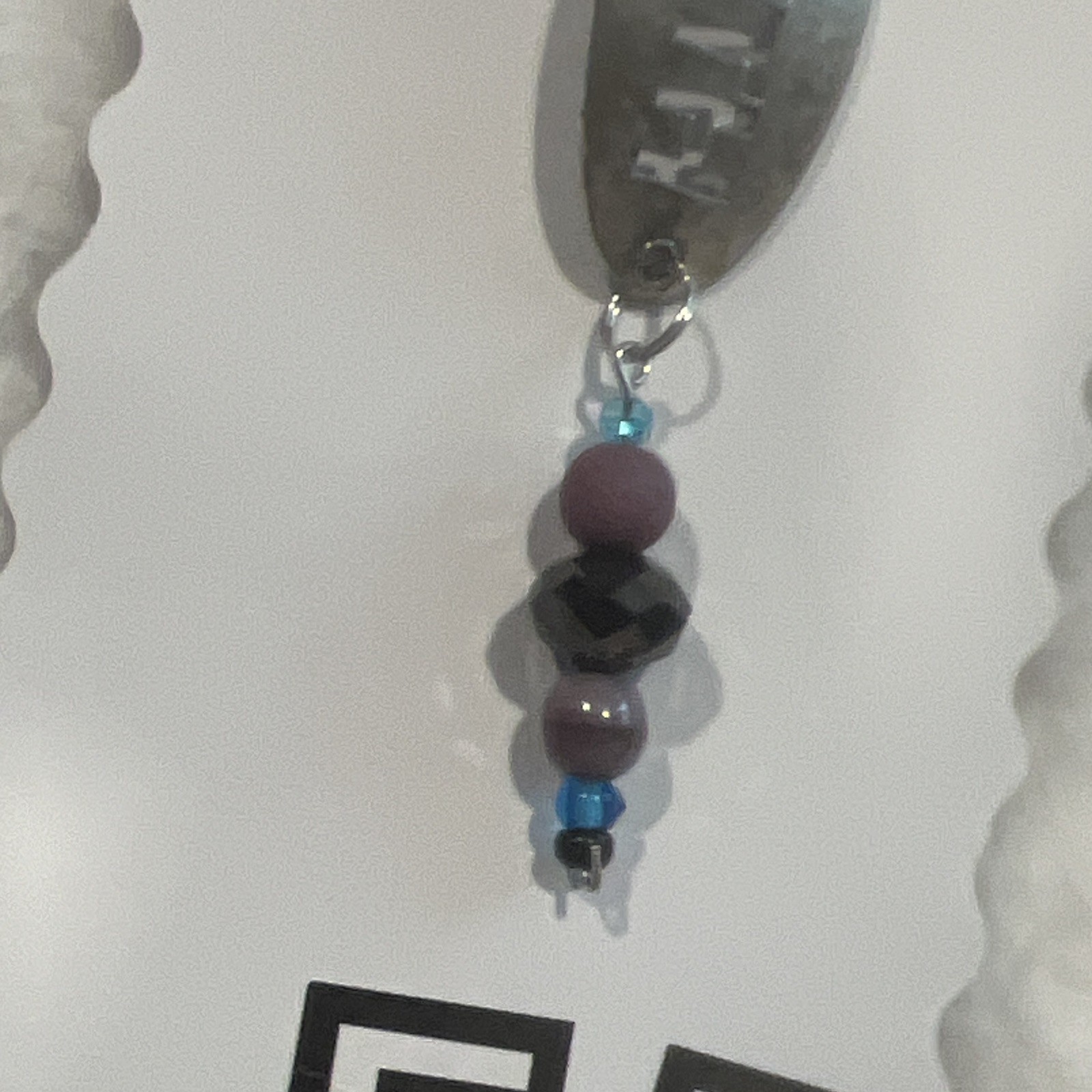 Silver/Purple/Blue/Black Beaded Metal/Glass, Number 55 Key Chain Keyring
