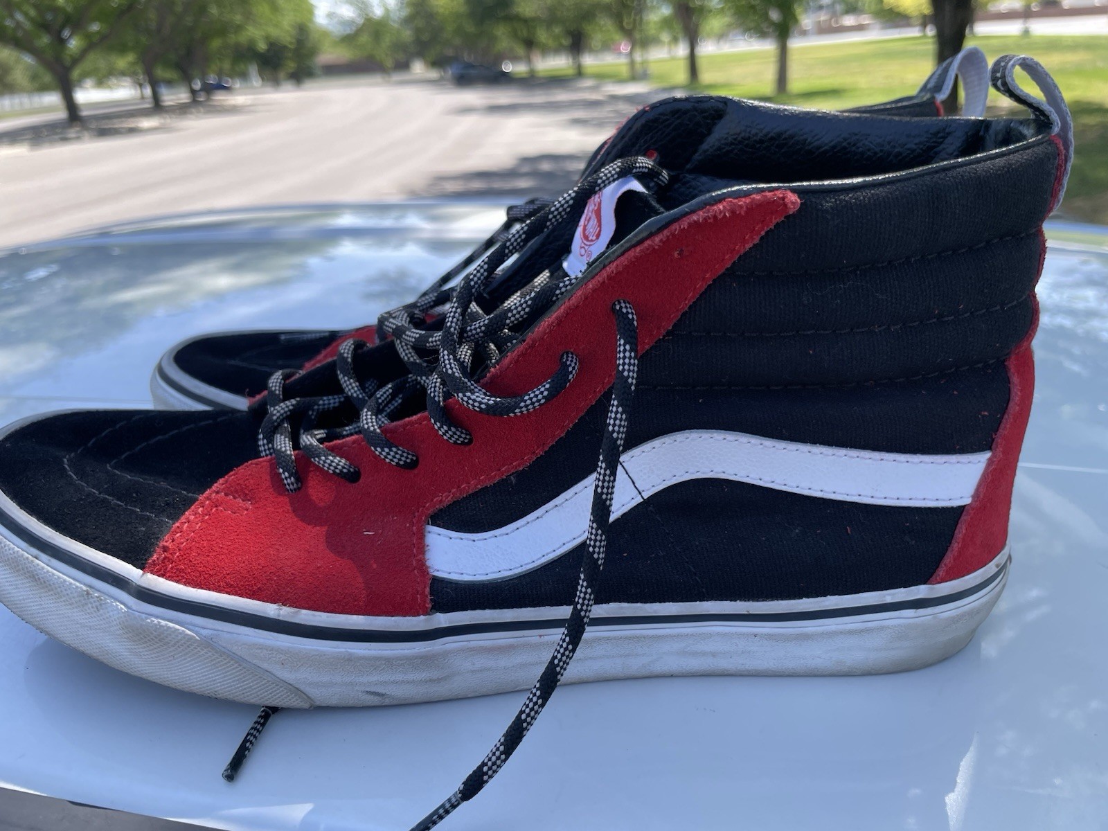 VANS Sk8-Hi Suede High Top Lace-Up Skate Sneakers Black Red White