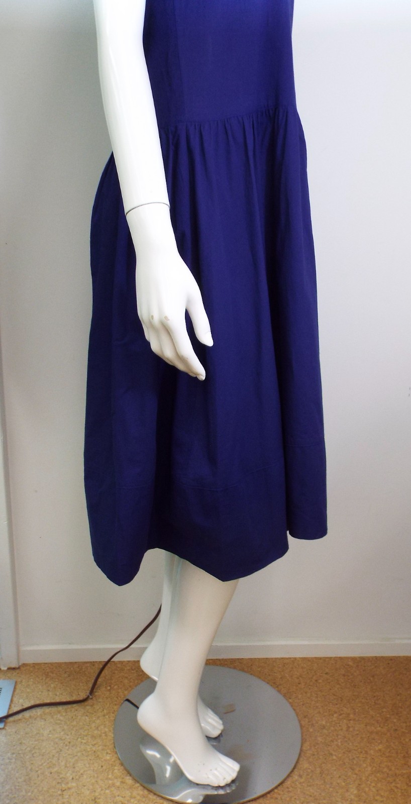 VTG 1980s KENZO Blue Puff Sleeve Dress Small Cotton Asymmetrical Button Wrap Top
