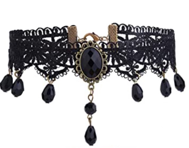 Gothic Victorian Black Lace Choker Necklace Tassel Chain Steampunk New 8223