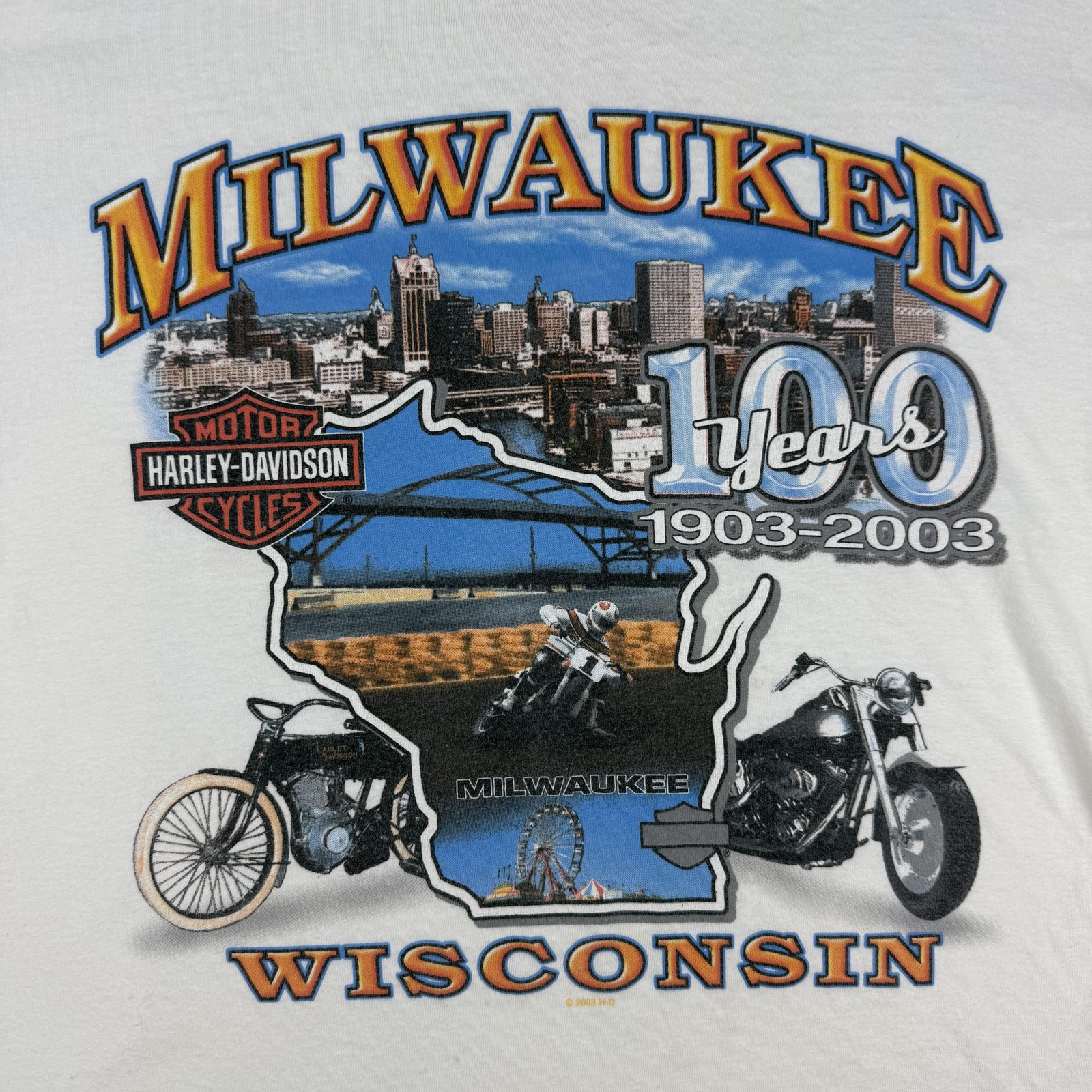Vintage Harley-Davidson Shirt Mens Large White Milwaukee 100 Years 1903-2003