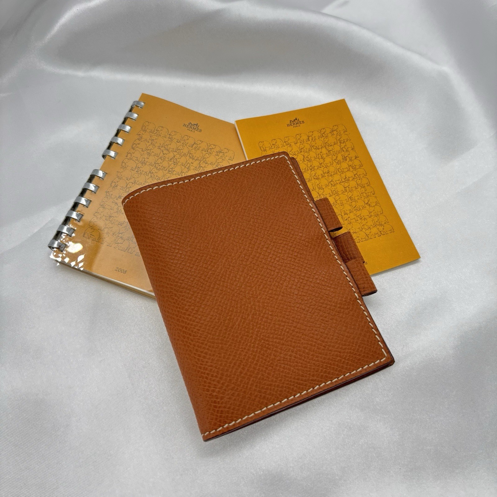 HERMES Agenda PM Cover Epsom Leather Gold Brown J Stamp With Refill Notebook